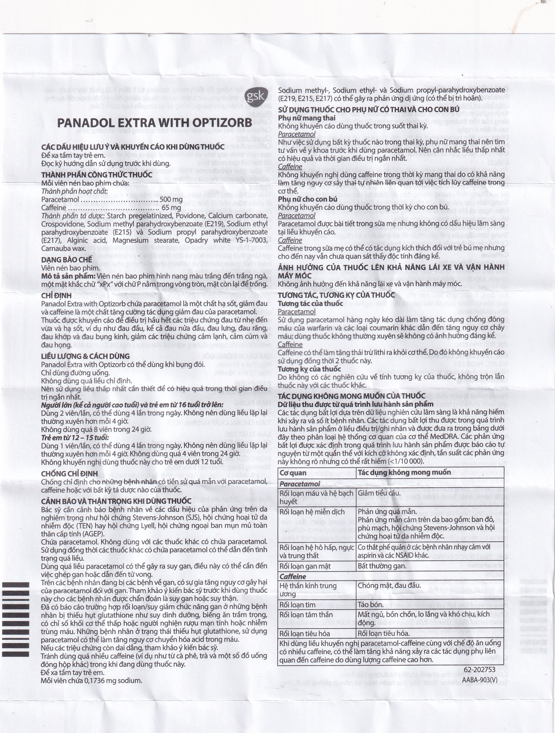 Hình ảnh Viên nén Panadol Extra With Optizorb GSK giảm đau, hạ sốt nhanh, không gây buồn ngủ (12 vỉ x 10 viên)