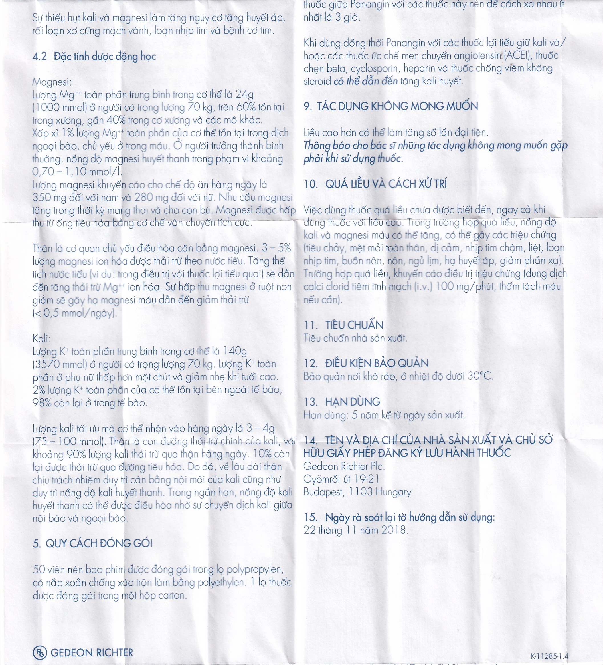 Hình ảnh Viên nén Panangin Gedeon bổ sung kali, magnesi dùng trong suy tim (50 viên)