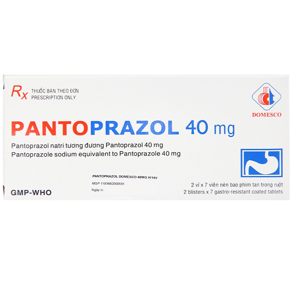 Hình ảnh Viên nén Pantoprazol 40mg Domesco điều trị loét dạ dày, tá tráng (2 vỉ x 7 viên)