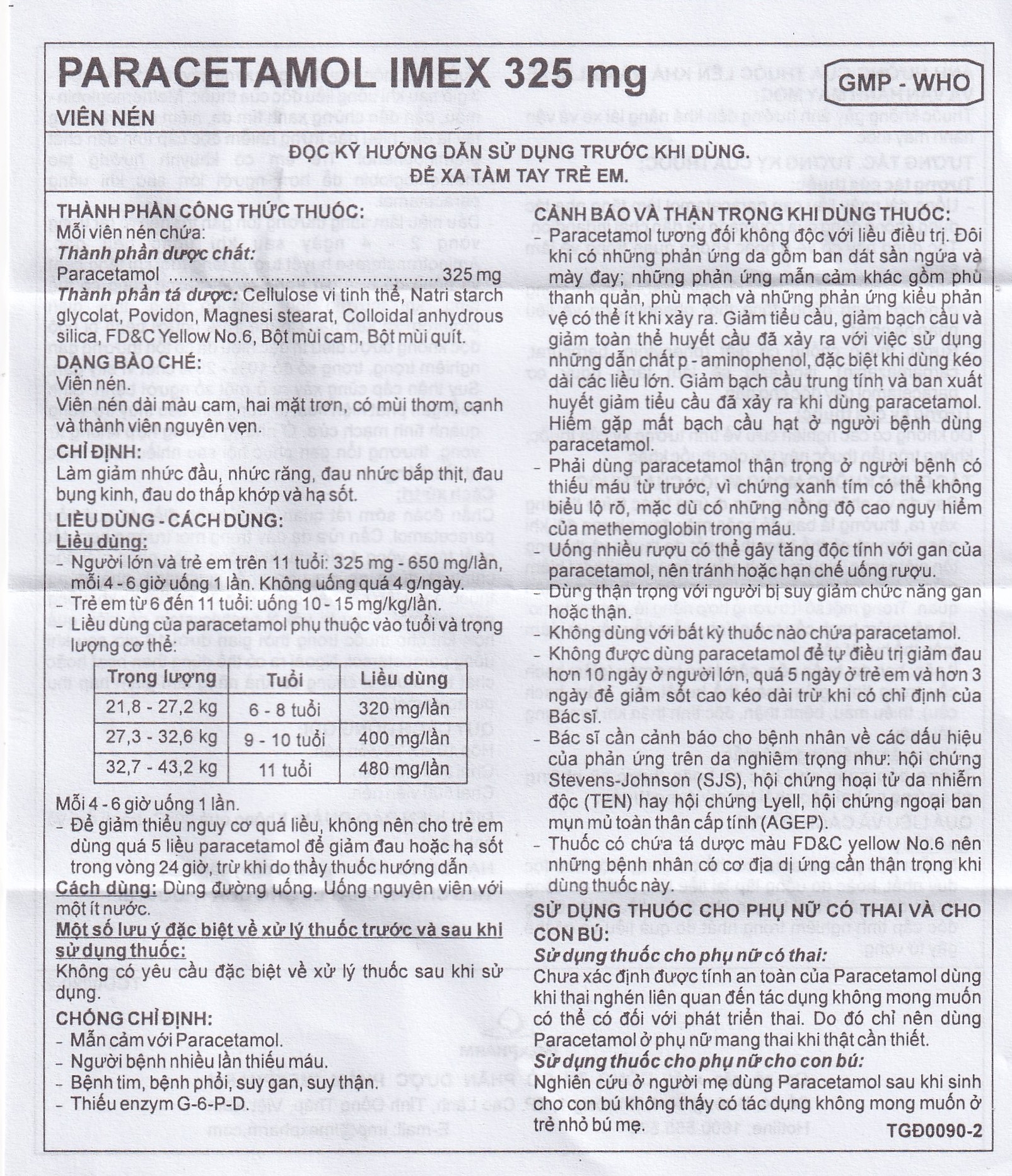 Hình ảnh Viên nén Paracetamol Imex 325mg giảm nhức đầu, nhức răng, đau nhức bắp thịt (10 vỉ x 10 viên)