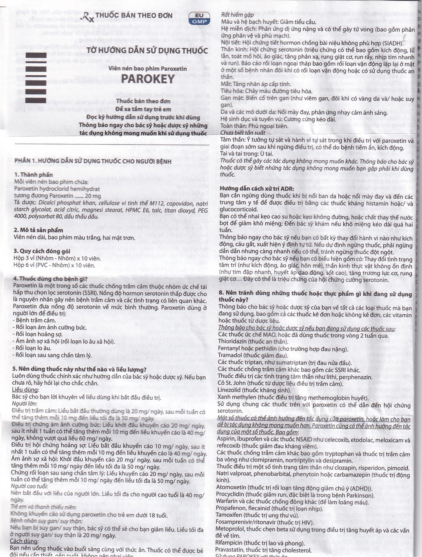 Hình ảnh Viên nén Parokey 20mg DaViPharm điều trị trầm cảm, rối loạn ám ảnh cưỡng bức (3 vỉ x 10 viên) 