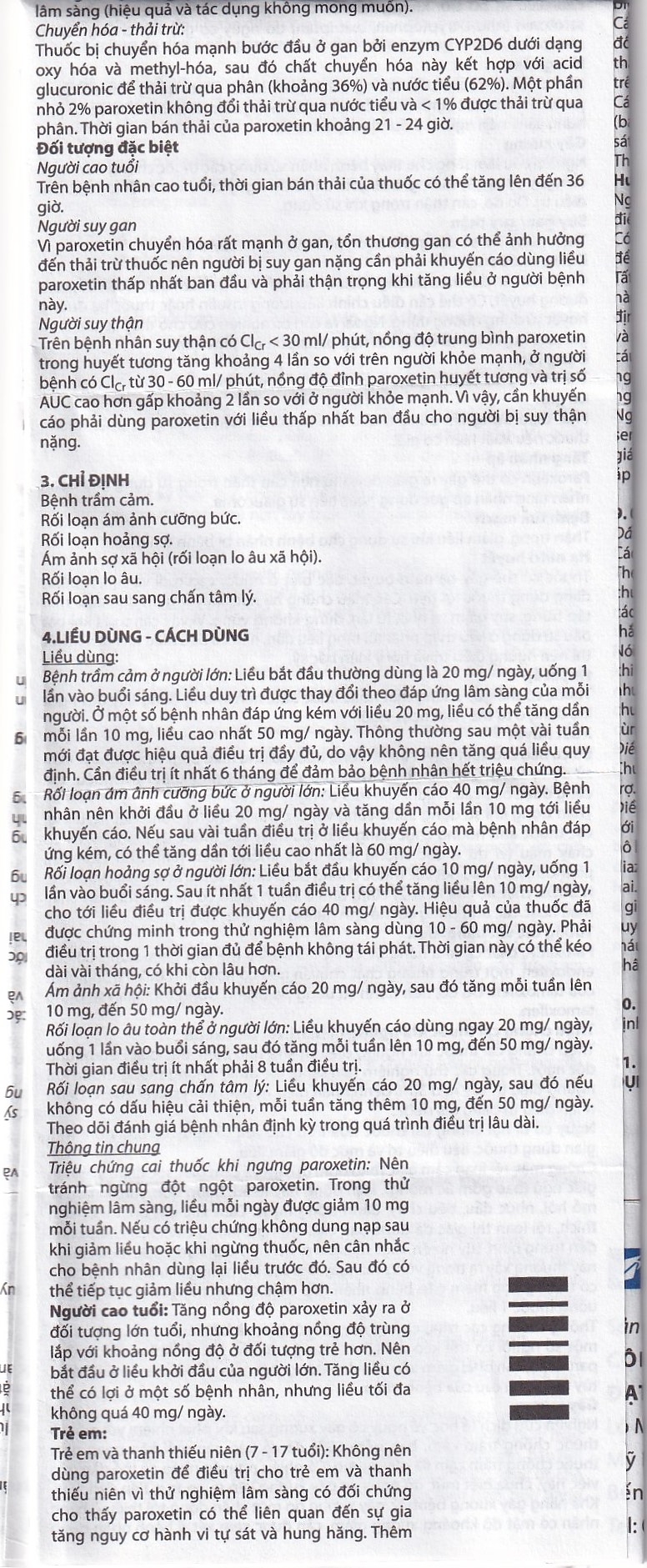 Hình ảnh Viên nén Parokey 20mg DaViPharm điều trị trầm cảm, rối loạn ám ảnh cưỡng bức (3 vỉ x 10 viên) 