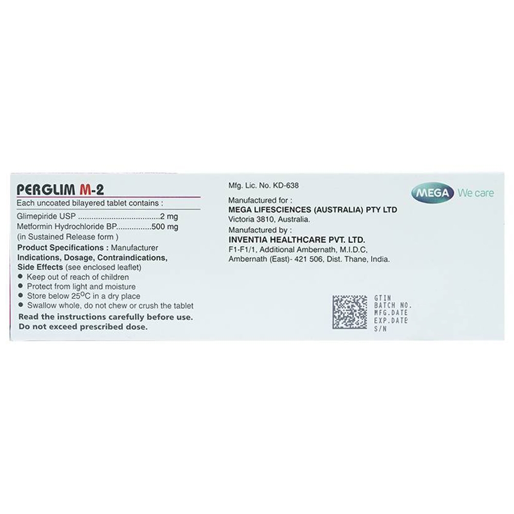 Hình ảnh Viên nén Perglim M-2 Mega We Care điều trị bệnh đái tháo đường típ 2 (1 vỉ x 20 viên)