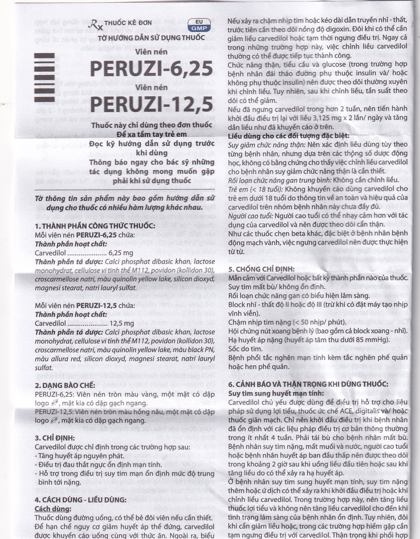 Hình ảnh Viên nén Peruzi-6,25 DaViPharm chống tăng huyết áp, chống đau thắt ngực (3 vỉ x 10 viên)
