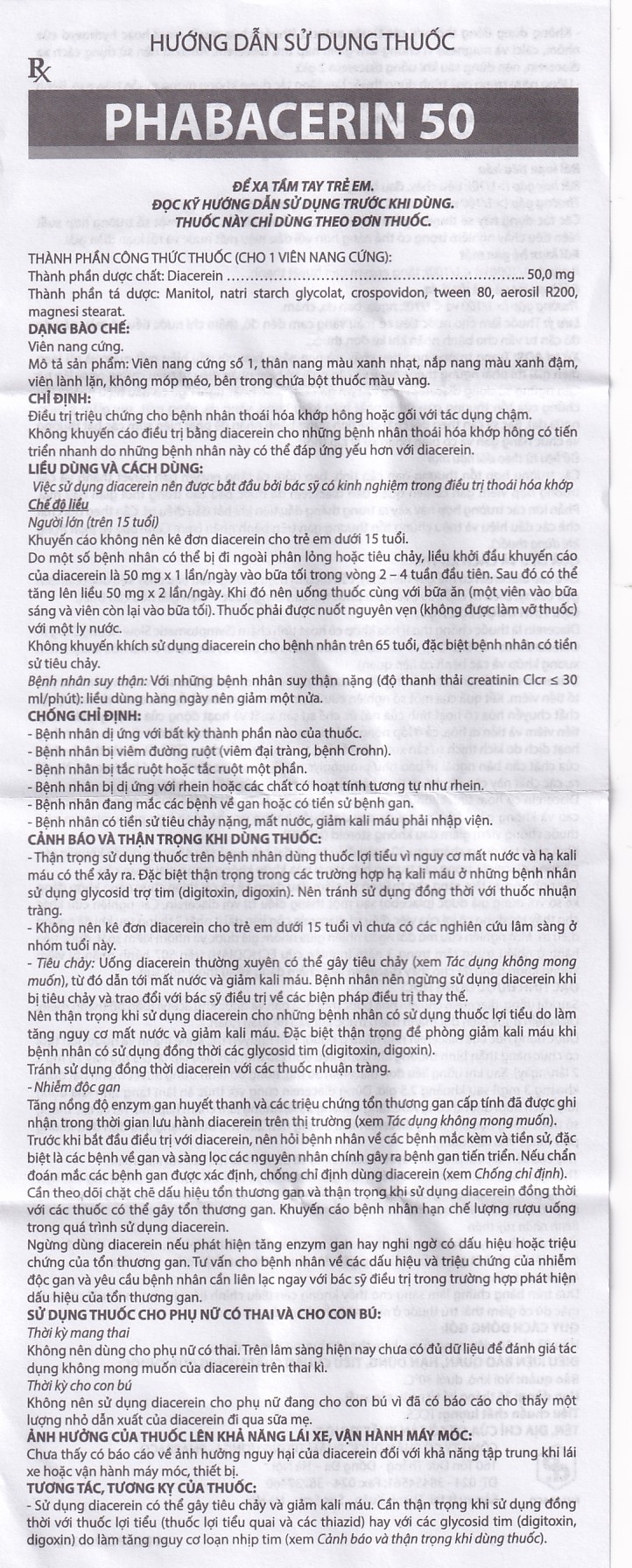 Hình ảnh Thuốc uống Phabacerin 50 Pharbaco điều trị thoái hóa khớp (3 vỉ x 10 viên)