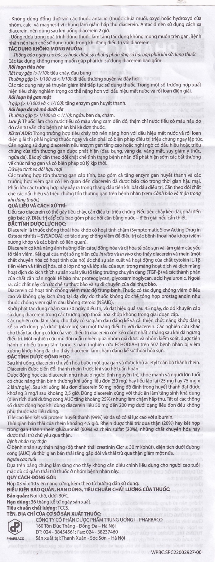 Hình ảnh Thuốc uống Phabacerin 50 Pharbaco điều trị thoái hóa khớp (3 vỉ x 10 viên)