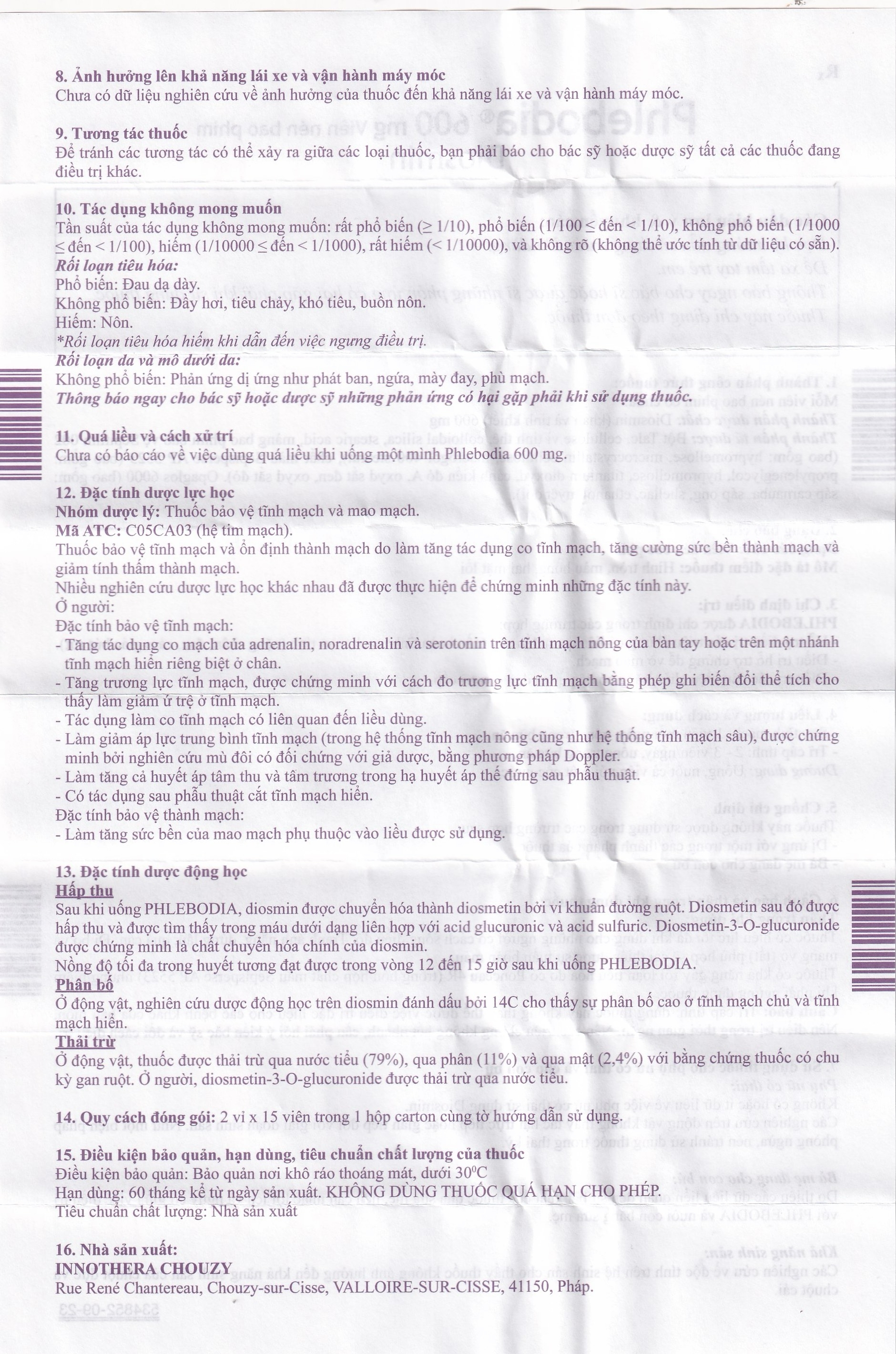 Hình ảnh Thuốc Phlebodia 600mg Innothera điều trị trĩ cấp tính, suy tuần hoàn (2 vỉ x 15 viên)