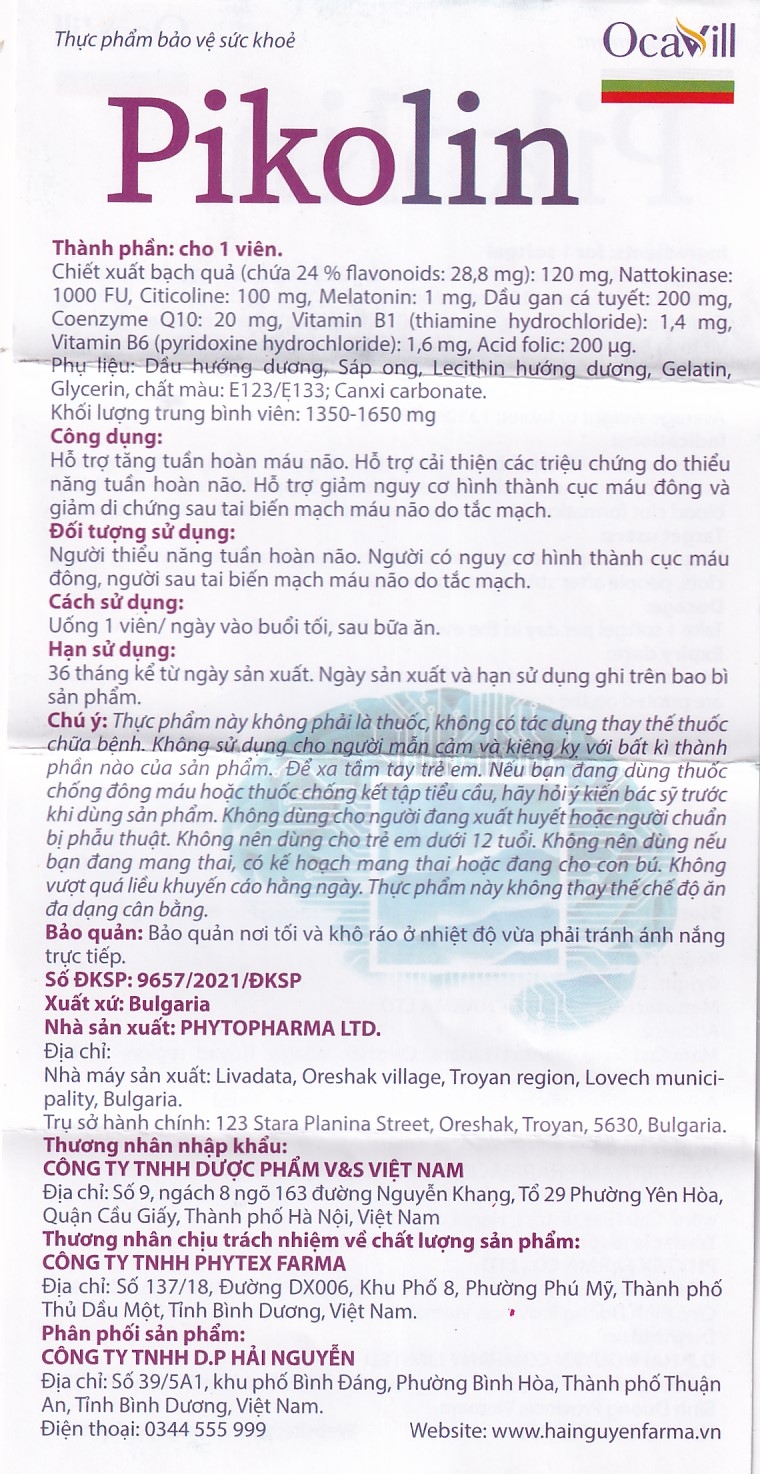 Hình ảnh Viên uống Pikolin Ocavill hỗ trợ tăng tuần hoàn máu não, giảm hình thành cục máu đông (2 vỉ x 15 viên)