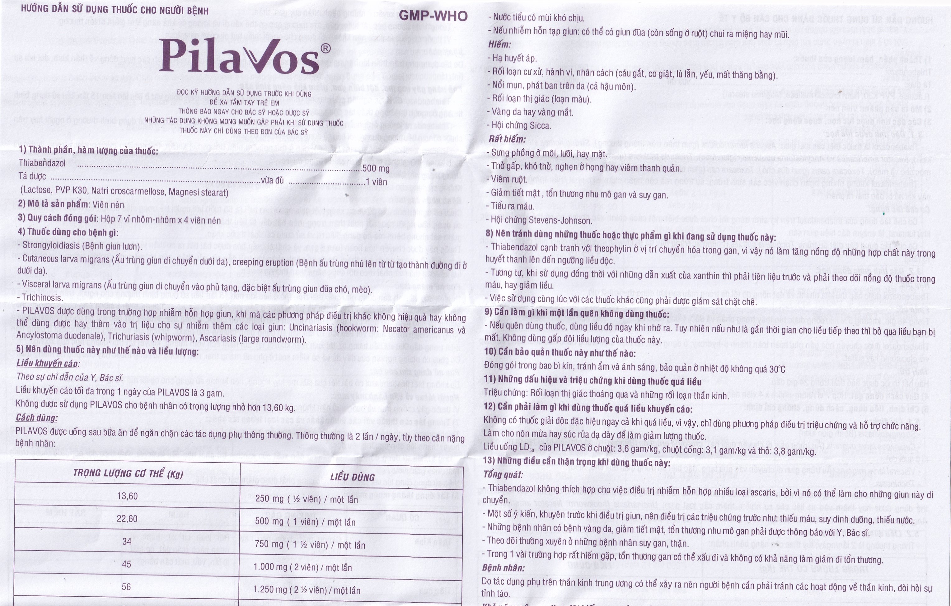 Hình ảnh Thuốc Pilavos 500mg Usarichpharm điều trị bệnh giun lươn, ấu trùng giun di chuyển dưới da (7 vỉ x 4 viên)