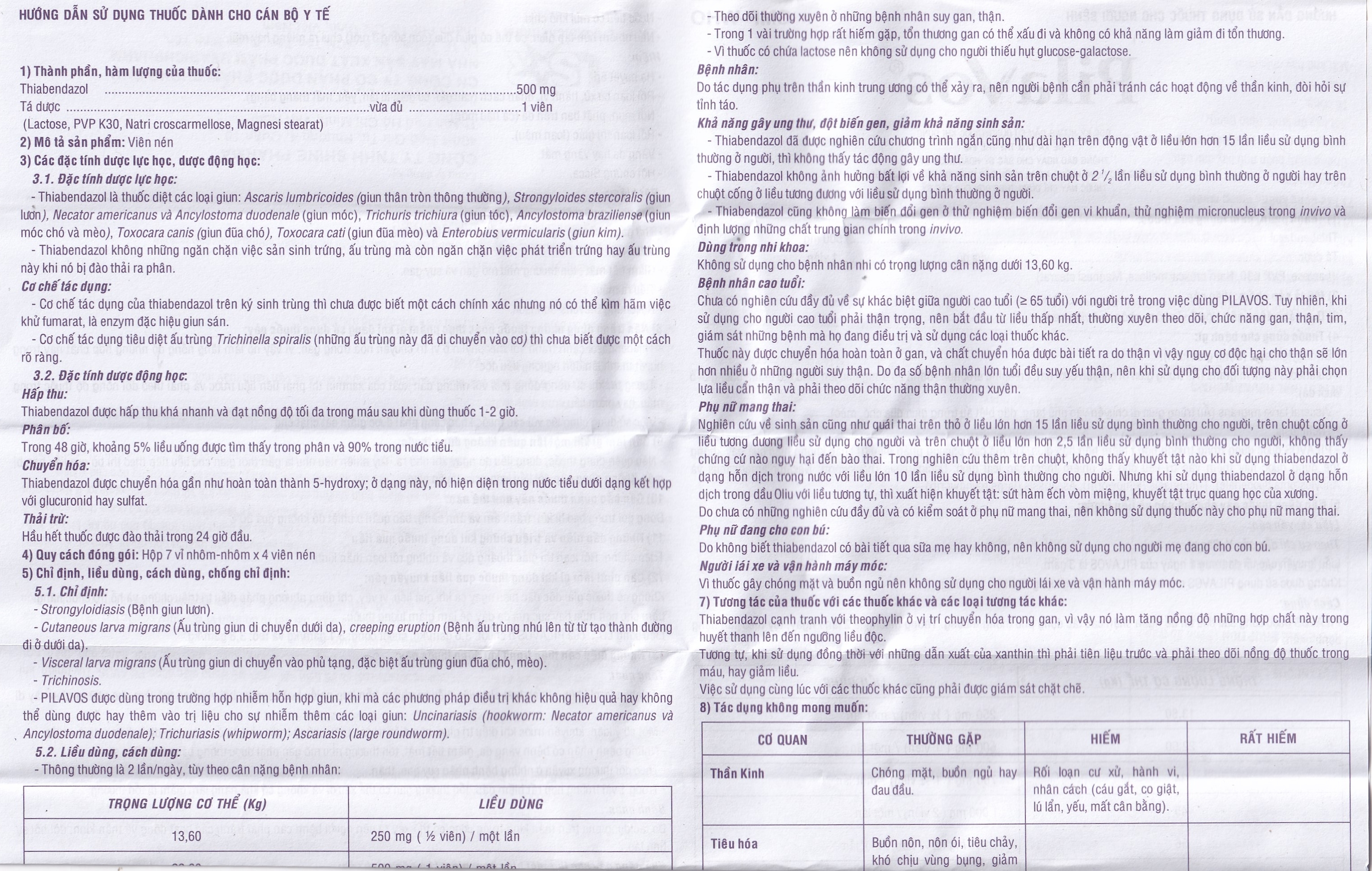 Hình ảnh Thuốc Pilavos 500mg Usarichpharm điều trị bệnh giun lươn, ấu trùng giun di chuyển dưới da (7 vỉ x 4 viên)