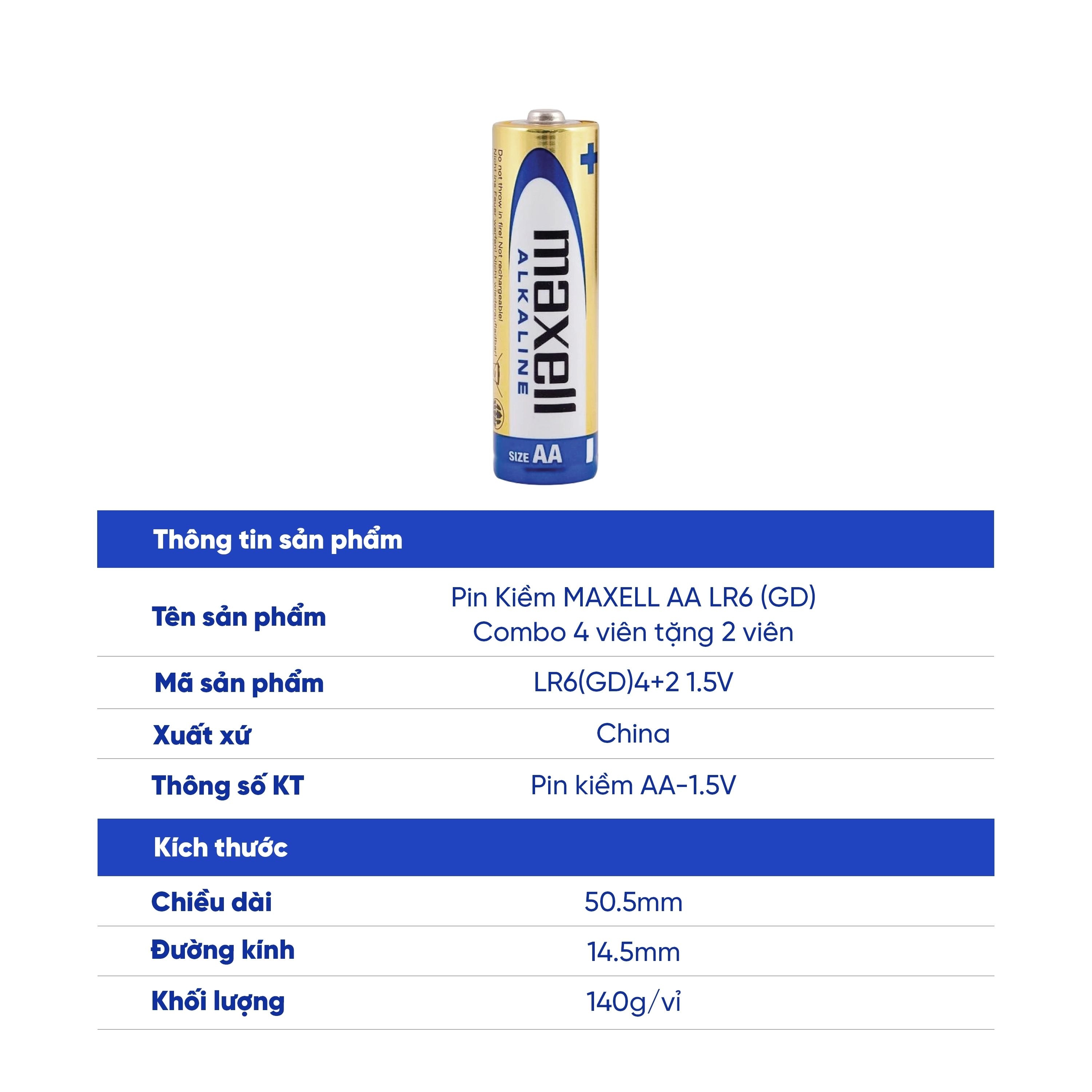 Hình ảnh Pin kiềm Maxell super alkaline AA LR6(GD) (vỉ 6 viên) dùng cho các thiết bị điện tử