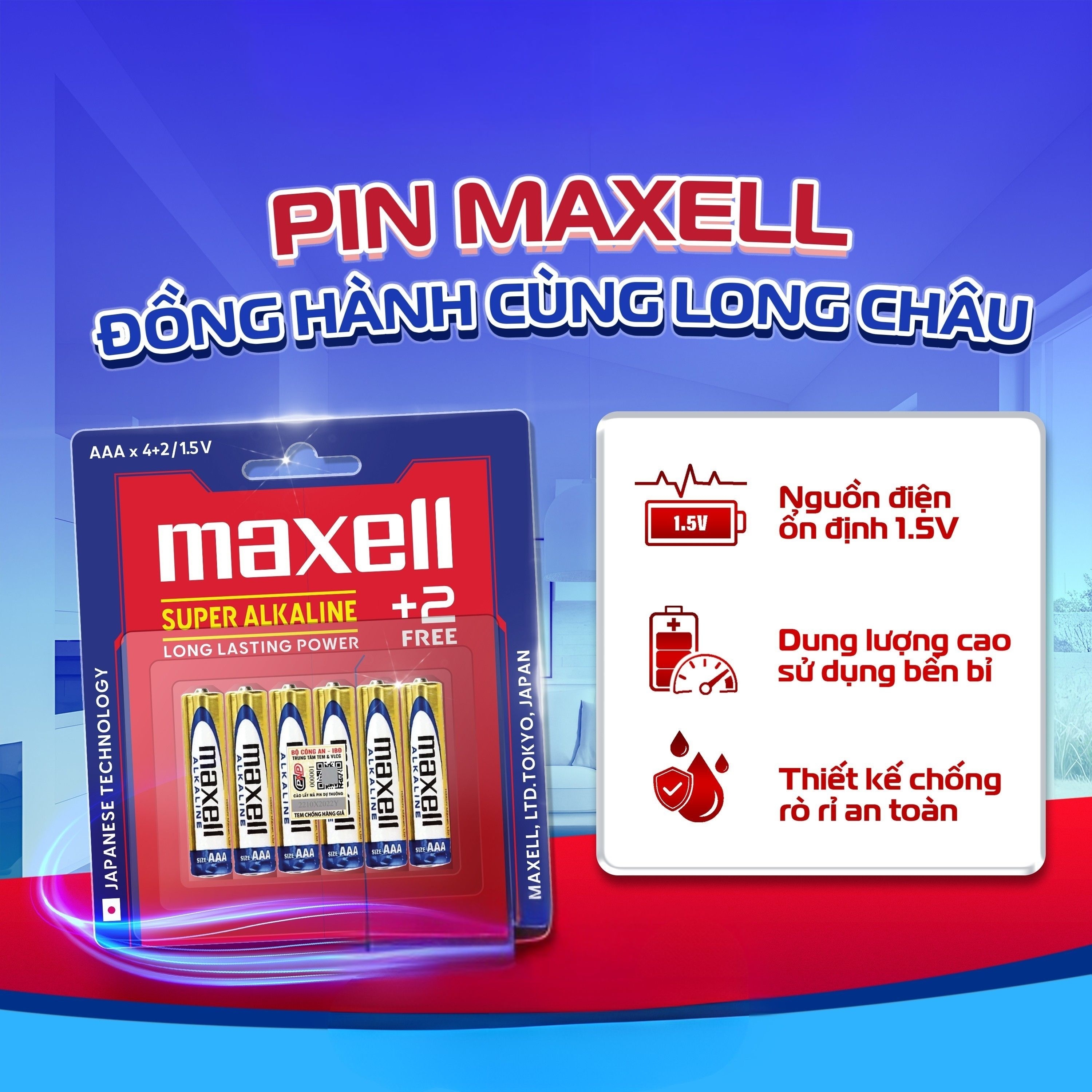 Hình ảnh Pin kiềm Maxell super alkaline AAA LR3(GD) (vỉ 6 viên) dùng cho các thiết bị điện tử