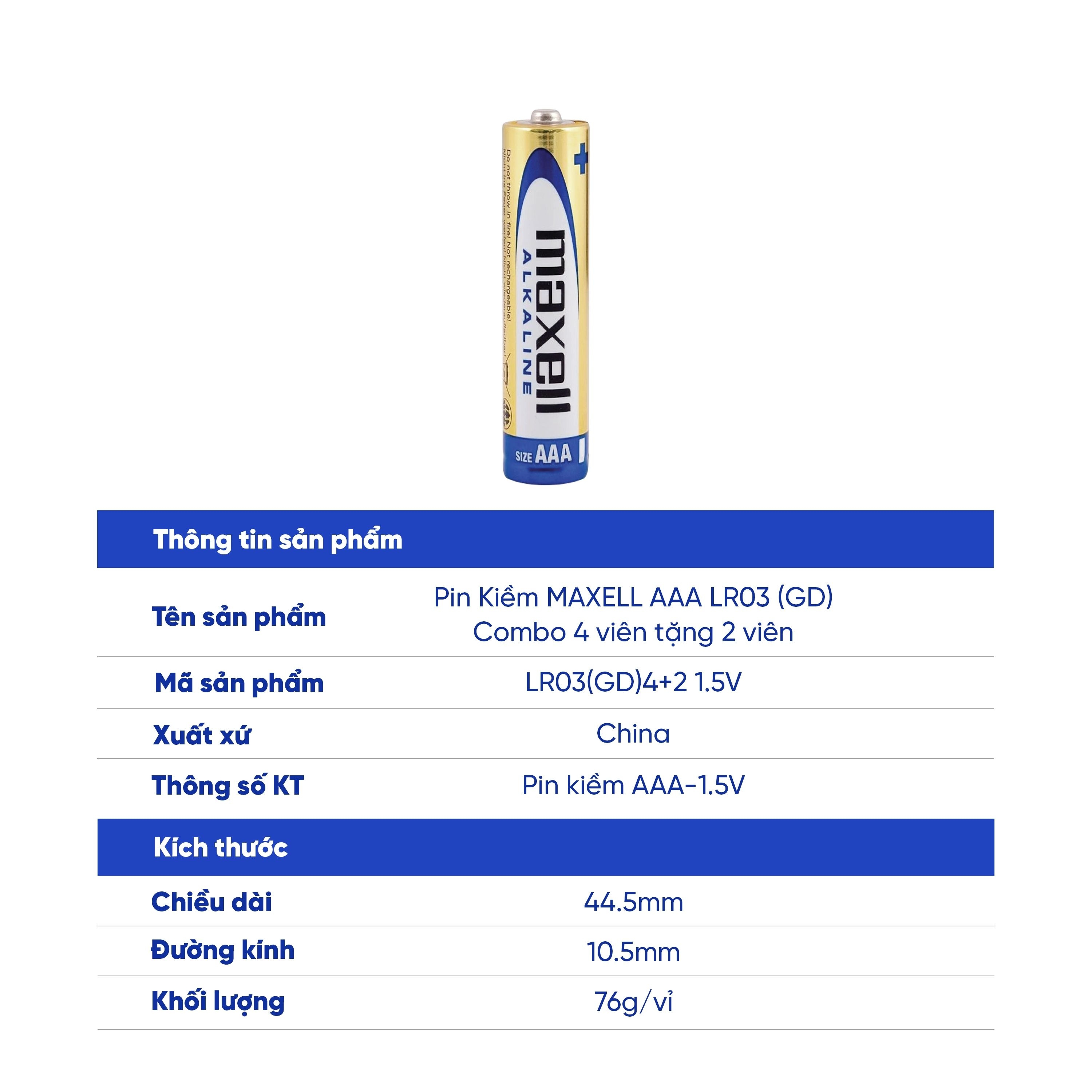 Hình ảnh Pin kiềm Maxell super alkaline AAA LR3(GD) (vỉ 6 viên) dùng cho các thiết bị điện tử
