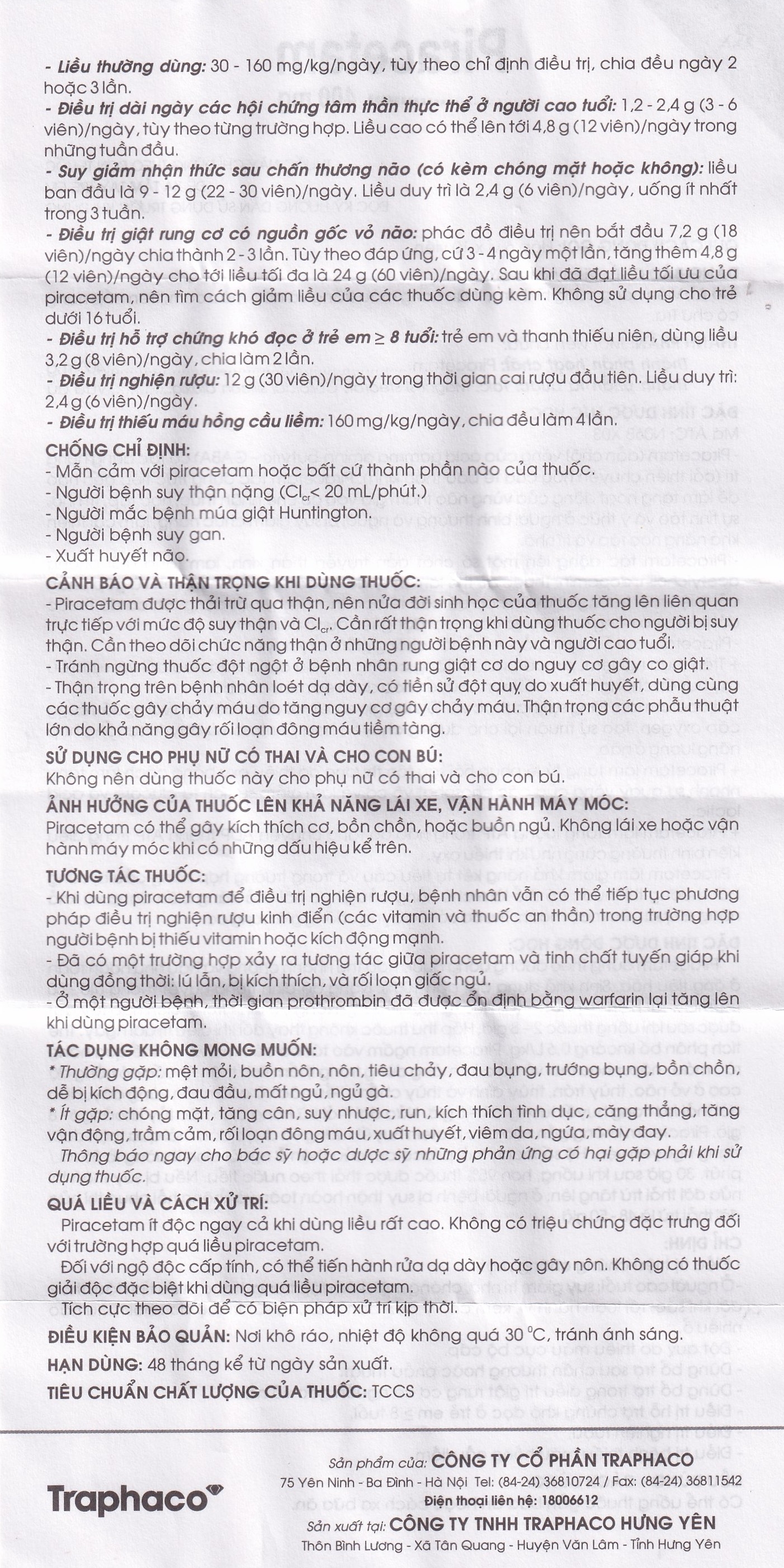 Hình ảnh Viên nang cứng Piracetam 400mg Traphaco điều trị triệu chứng chóng mặt, suy giảm trí nhớ (6 vỉ x 10 viên) 