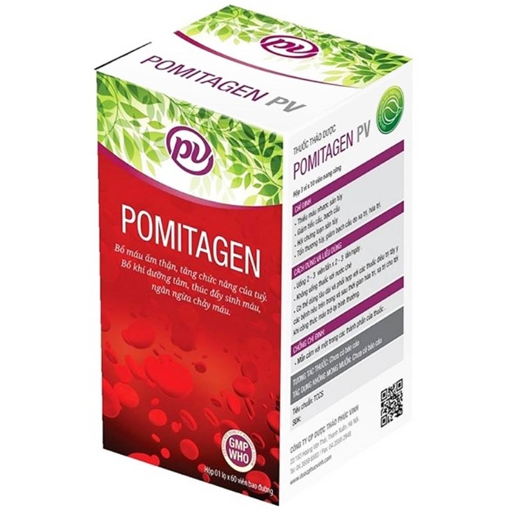 Hình ảnh Thuốc Pomitagen Phúc Vinh hỗ trợ điều trị thiếu máu, suy tủy, giảm tiểu cầu (60 viên)