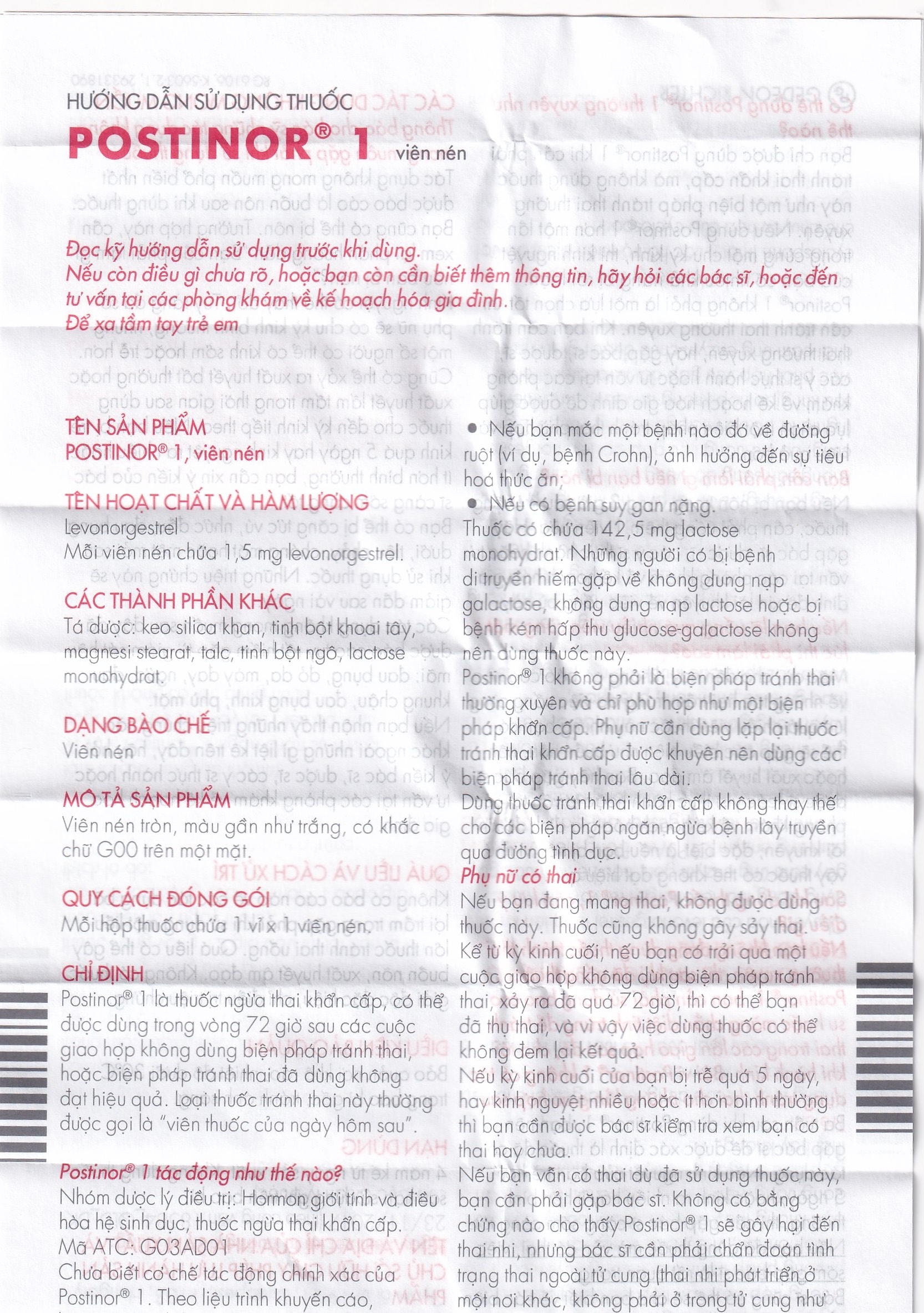 Hình ảnh Thuốc Postinor 1 Gedeon dùng tránh thai khẩn cấp trong vòng 72 giờ sau giao hợp (1 viên)