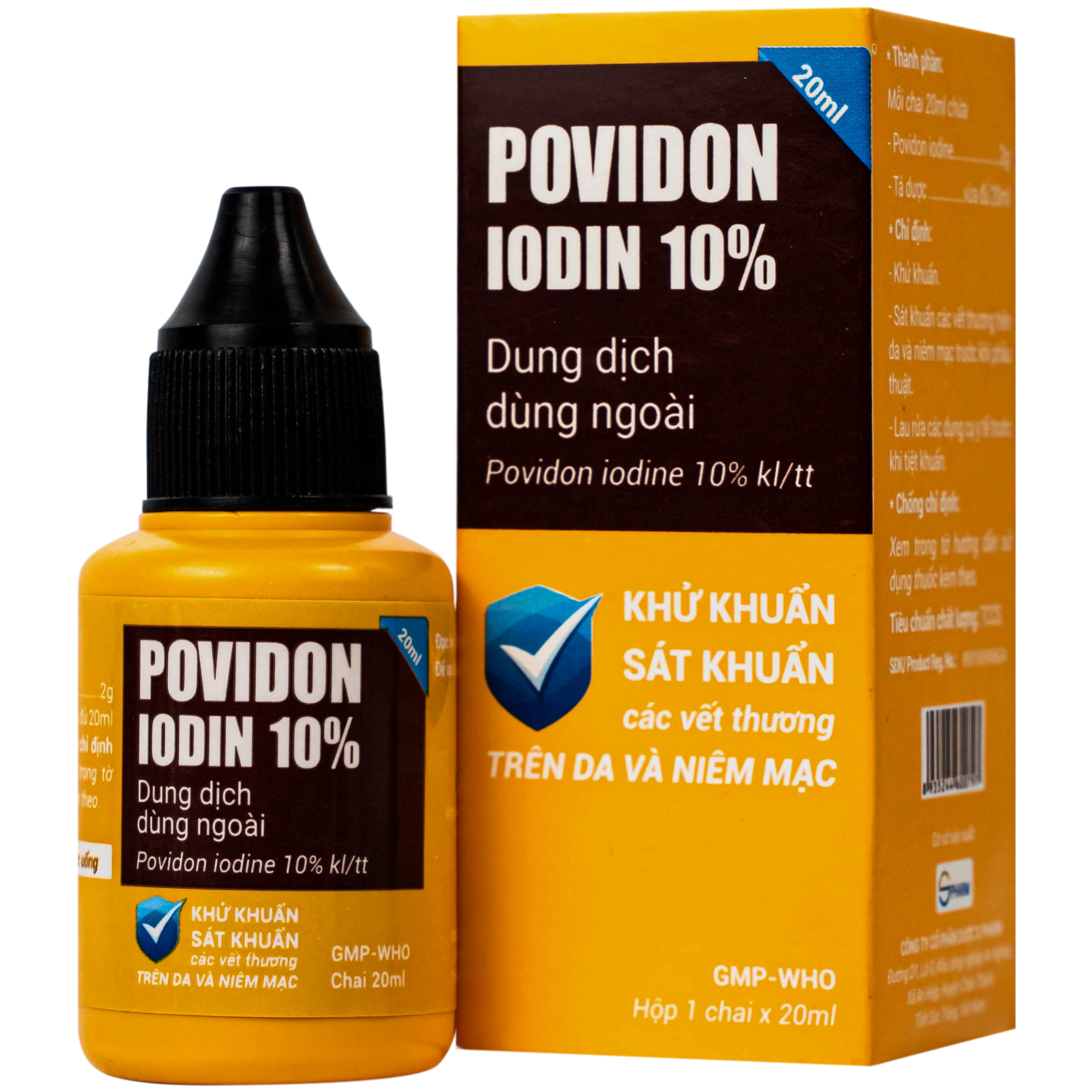 Hình ảnh Dung dịch dùng ngoài Povidon Iodin 10% S.Pharm khử khuẩn, sát khuẩn các vết thương trên da và niêm mạc (Hộp 20ml)