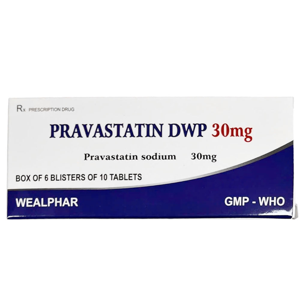 Hình ảnh Thuốc Pravastatin Dwp 30mg Wealphar hỗ trợ điều trị tăng cholesterol máu tiên phát  (6 vỉ x 10 viên)