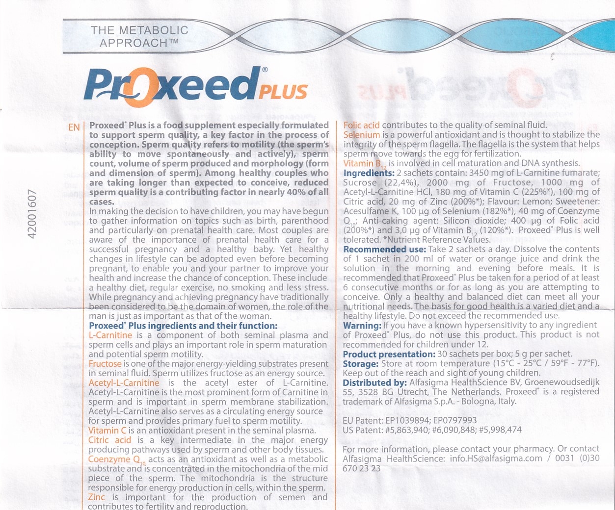 Hình ảnh Bột Proxeed Plus Sigma-tau hỗ trợ sức khỏe sinh sản nam giới (30 gói x 5g)