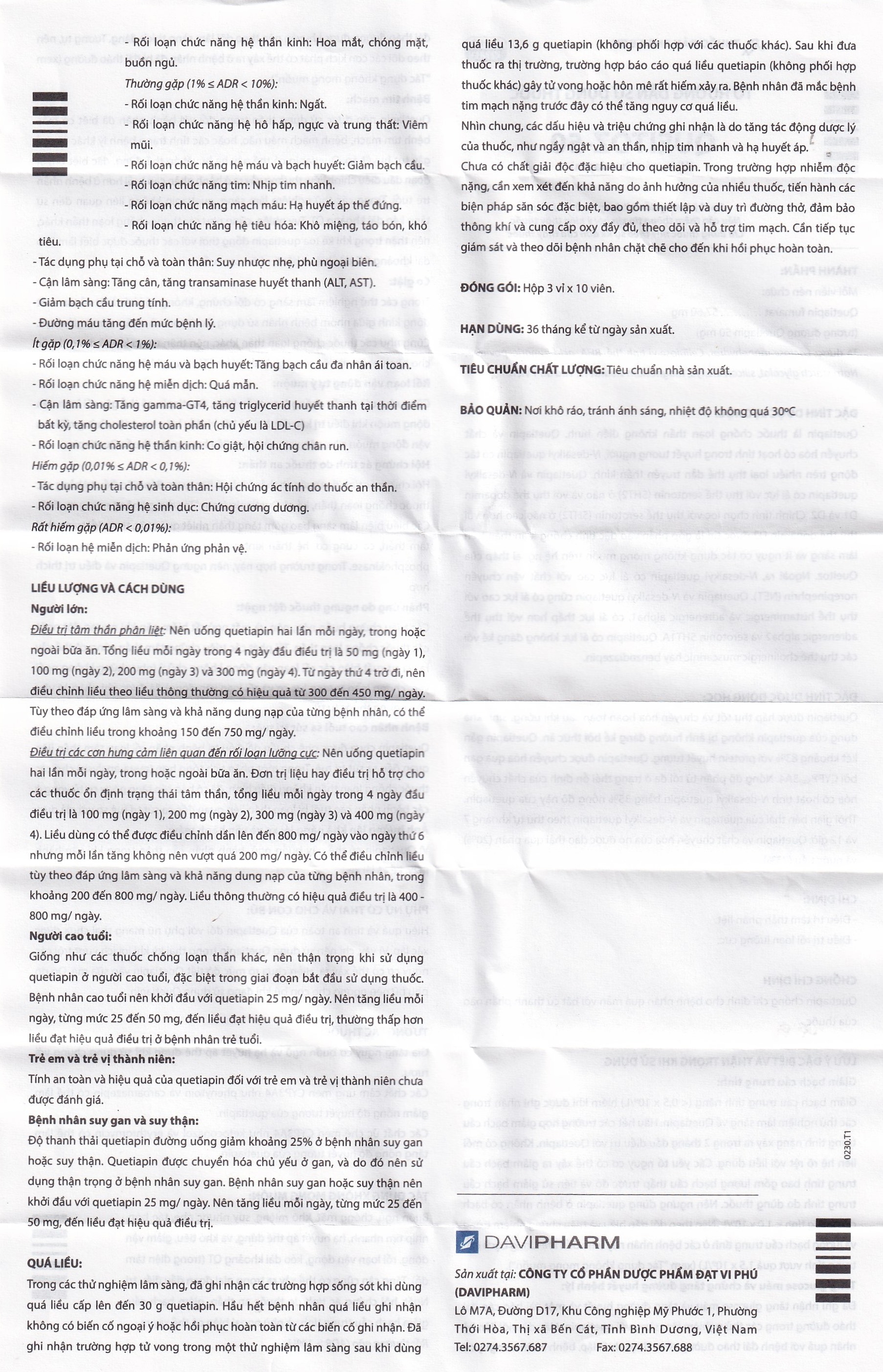 Hình ảnh Thuốc Queitoz-50 Davipharm điều trị tâm thần phân liệt, rối loạn lưỡng cực (3 vỉ x 10 viên)