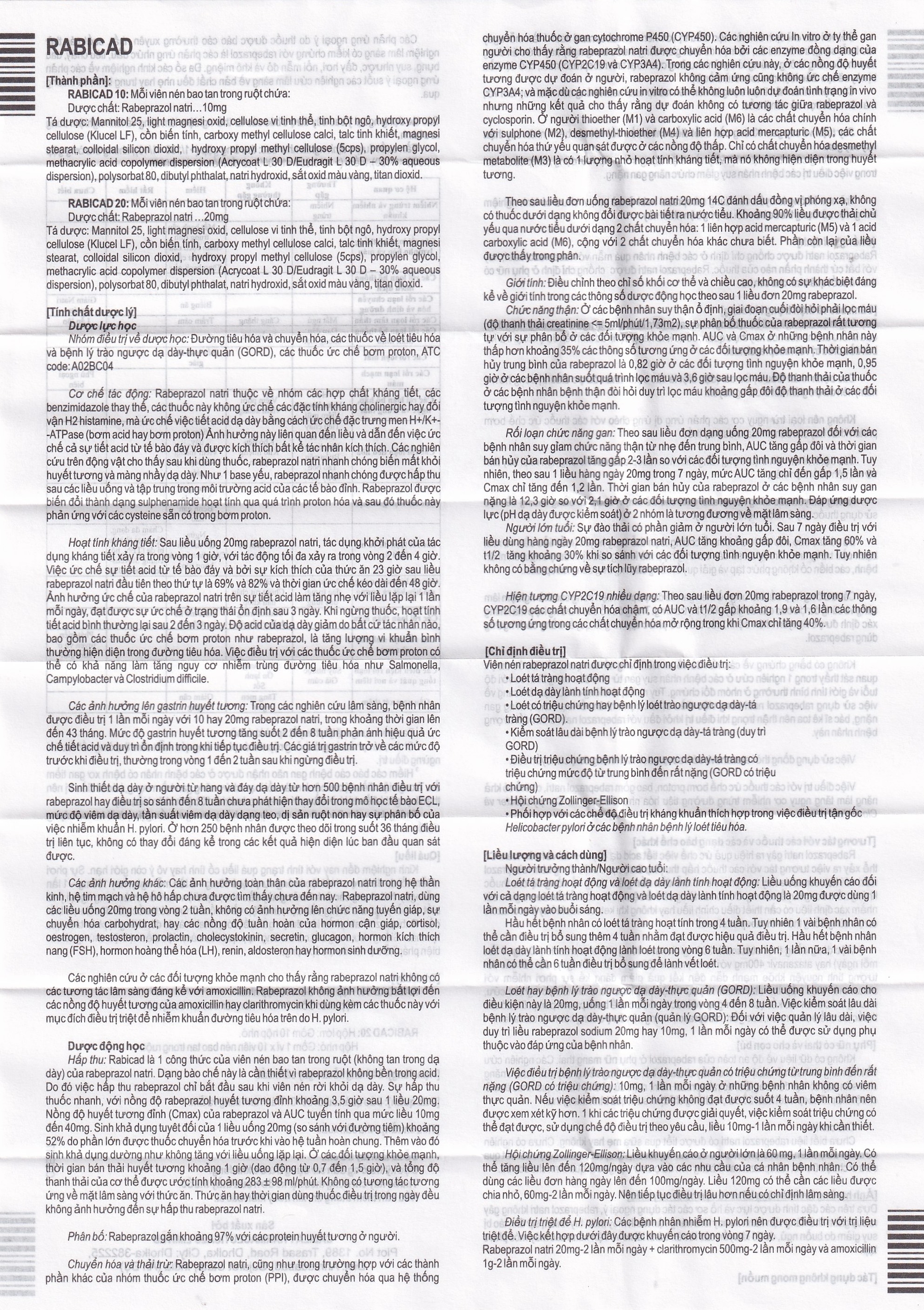 Hình ảnh Thuốc Rabicad 20 Cadila điều trị viêm loét dạ dày, tá tràng (1 vỉ x 10 viên)