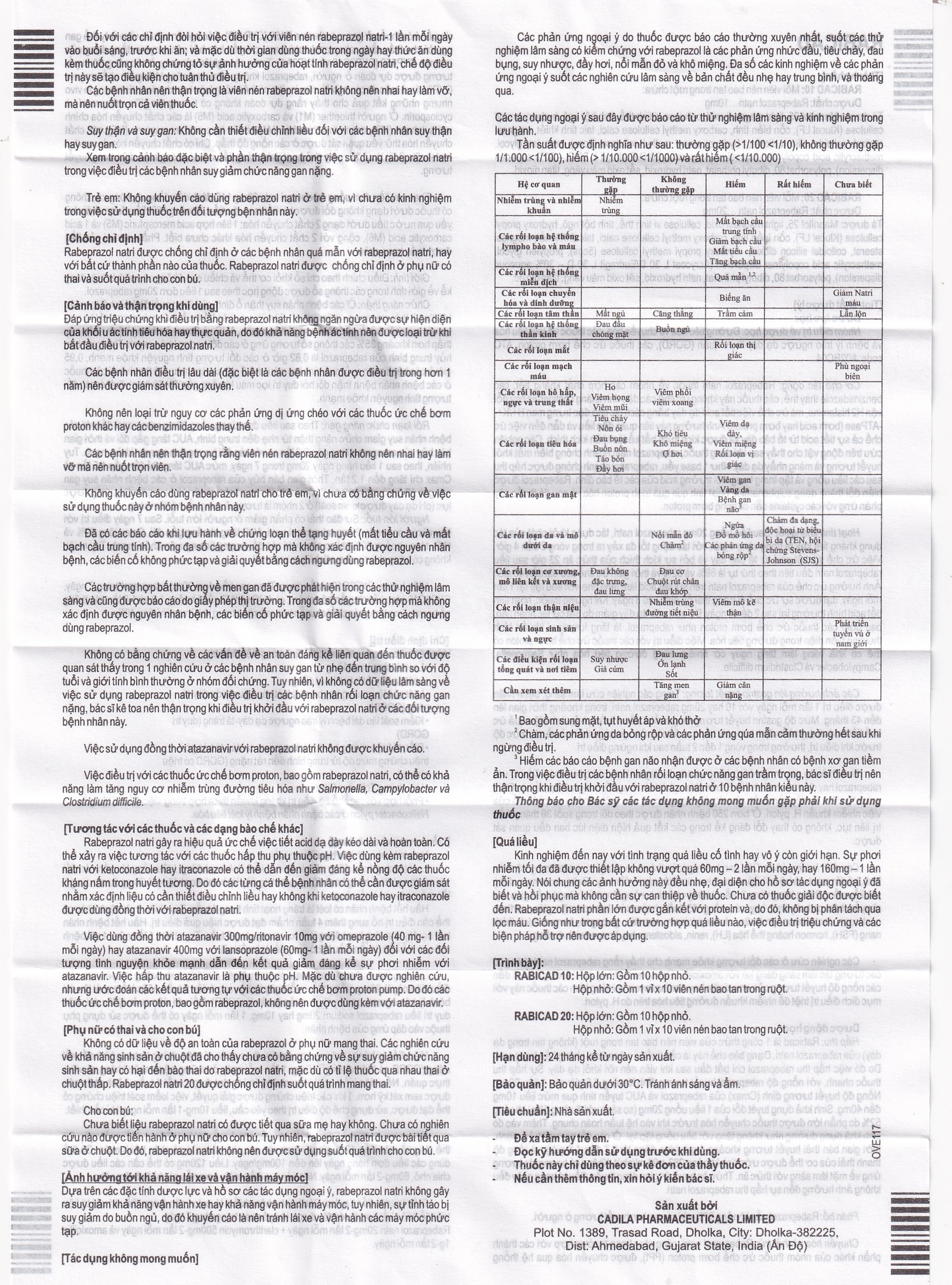 Hình ảnh Thuốc Rabicad 20 Cadila điều trị viêm loét dạ dày, tá tràng (1 vỉ x 10 viên)