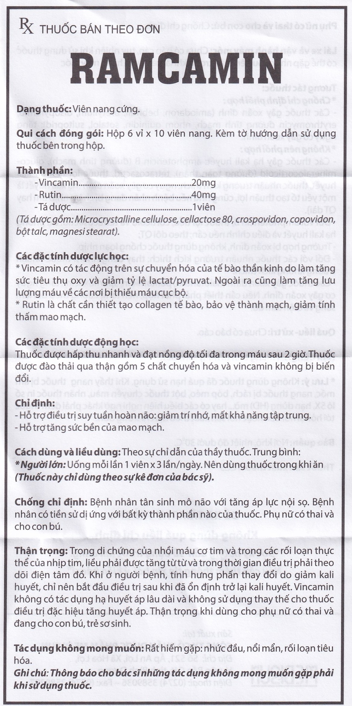 Hình ảnh Thuốc Ramcamin Medisun hỗ trợ điều trị tuần hoàn não, suy giảm trí nhớ (6 vỉ x 10 viên)