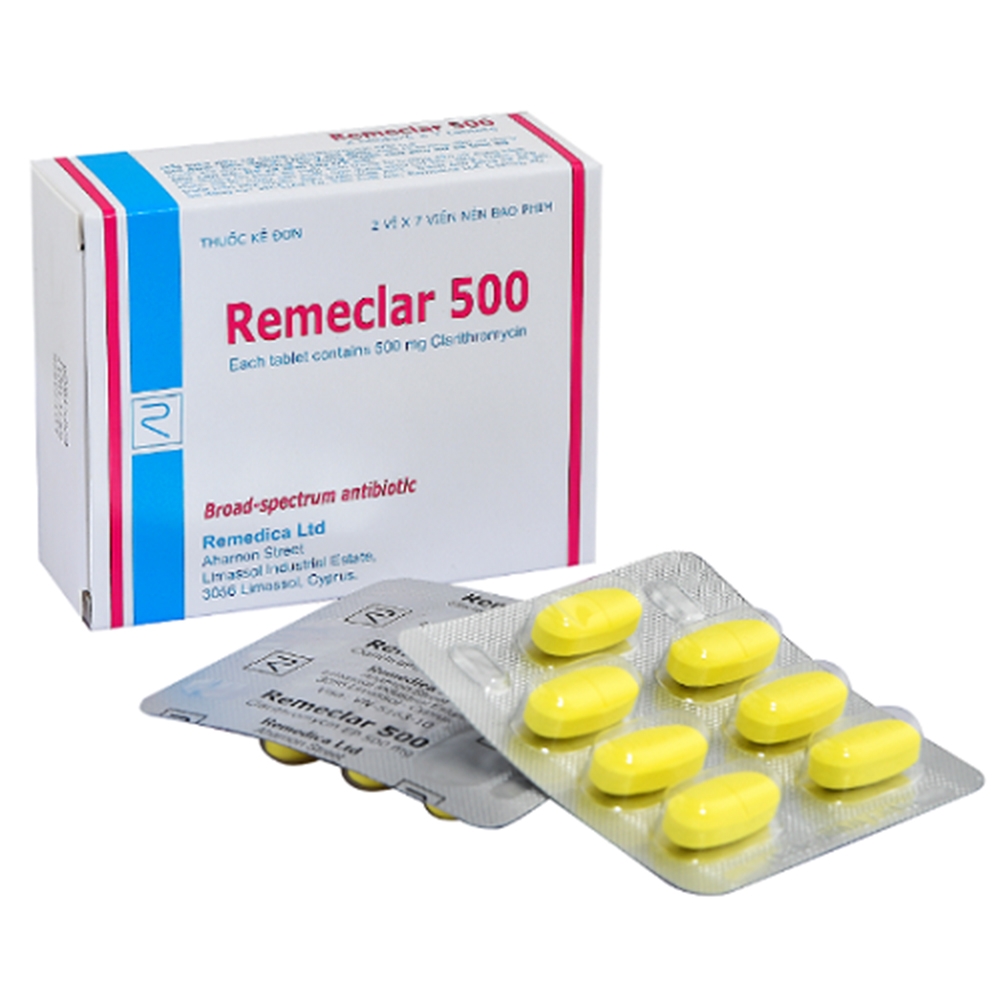 Hình ảnh Thuốc Remeclar 500 Remedica điều trị nhiễm khuẩn đường hô hấp (2 vỉ x 7 viên)