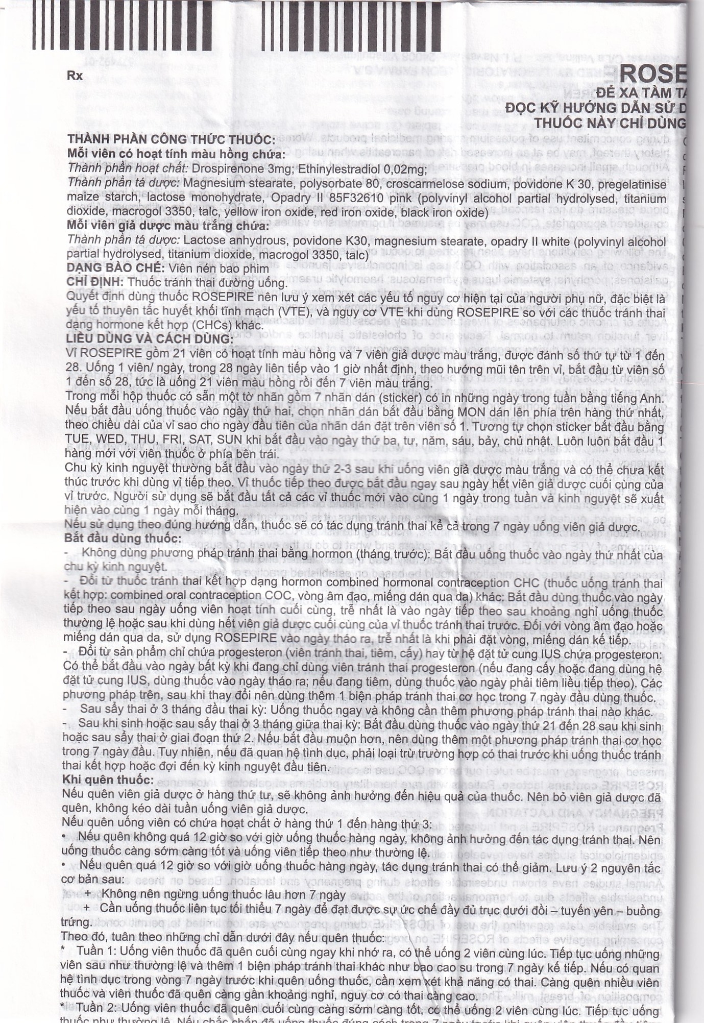 Hình ảnh Thuốc Rosepire 3mg/0,02mg Exeltis tím dùng để tránh thai (1 vỉ x 28 viên)