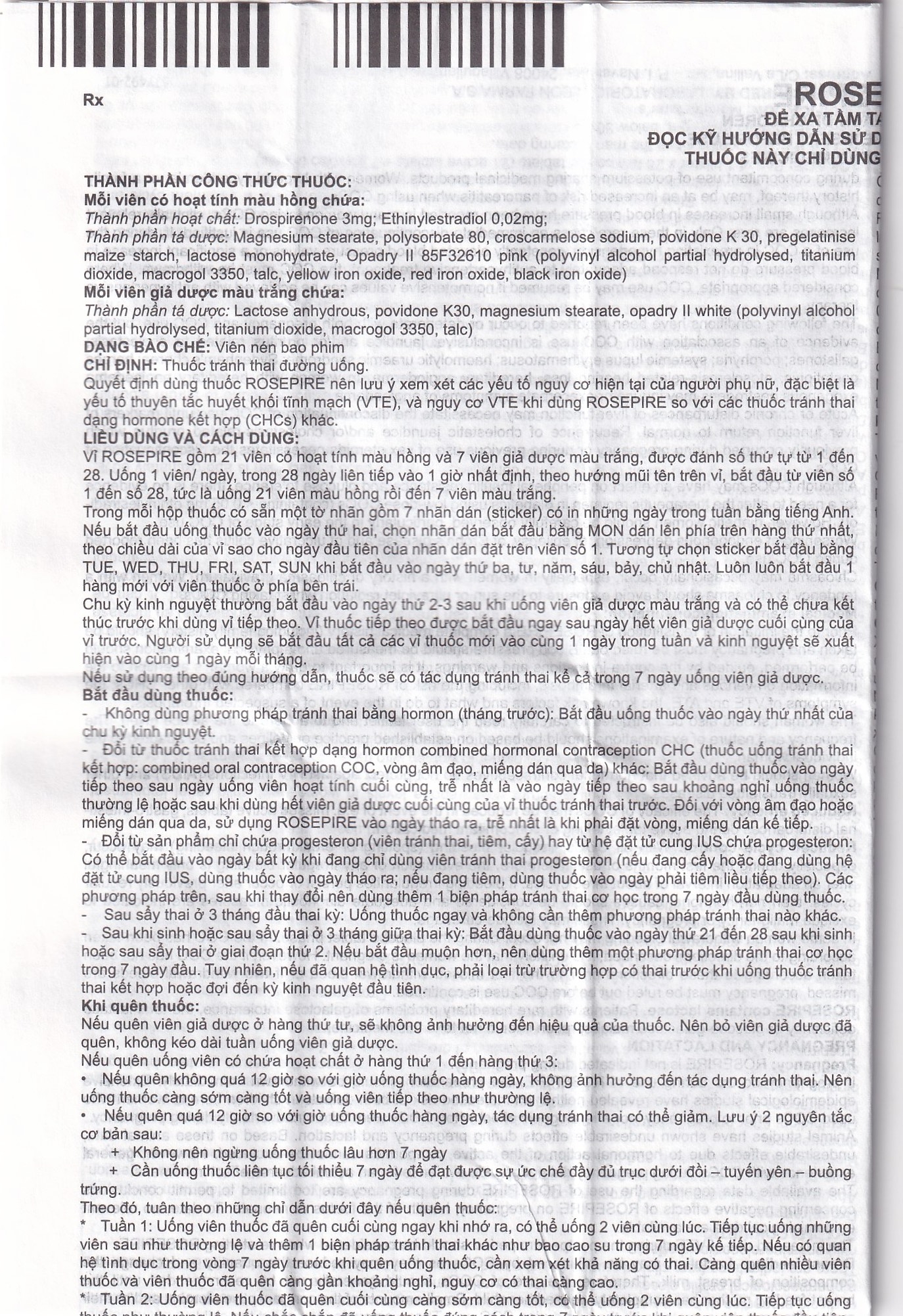 Hình ảnh Thuốc Rosepire 3mg/0,02mg Exeltis tím dùng để tránh thai (1 vỉ x 28 viên)