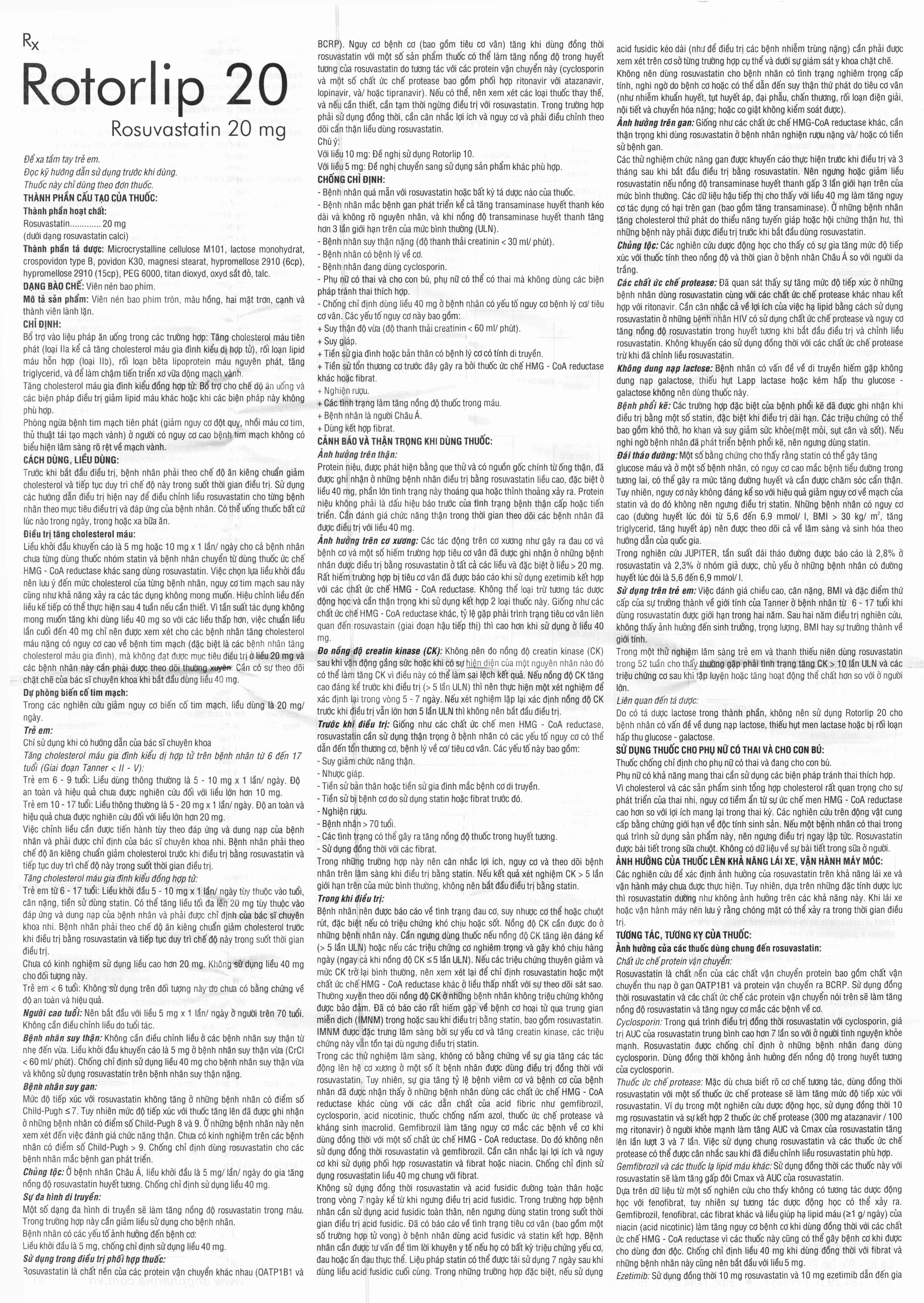 Hình ảnh Thuốc Rotorlip 20 DHG điều trị tăng cholesterol máu, dự phòng biến cố tim mạch (3 vỉ x 10 viên)