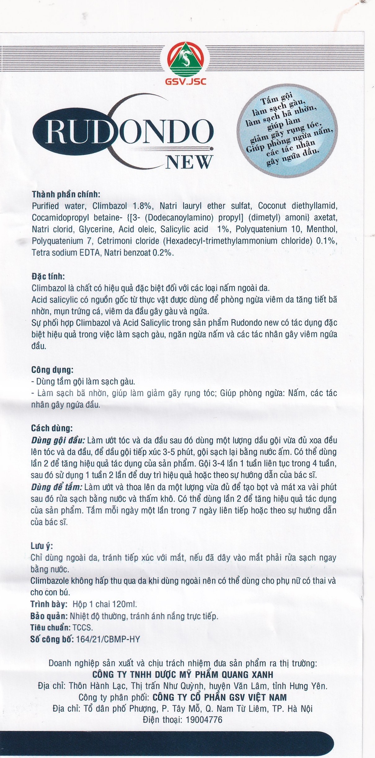 Hình ảnh Dầu gội Rudondo New Quang Xanh giúp sạch gầu, giảm nấm, dầu nhờn da dầu (120ml)
