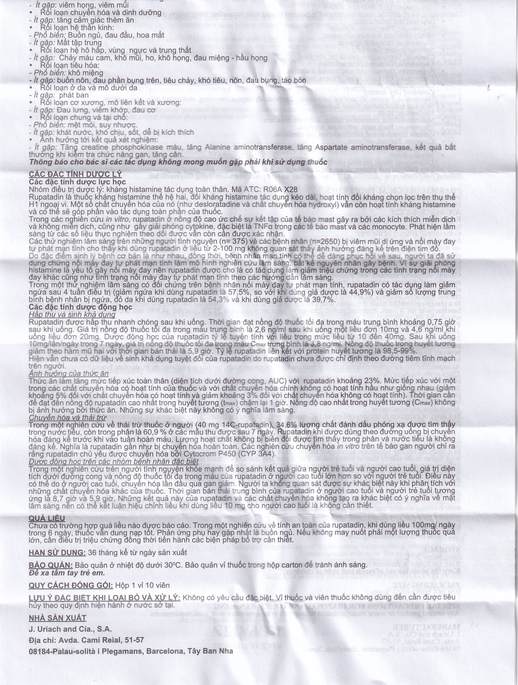 Hình ảnh Thuốc Rupafin 10mg Hyphens điều trị viêm mũi dị ứng, nổi mày đay (1 vỉ x 10 viên)