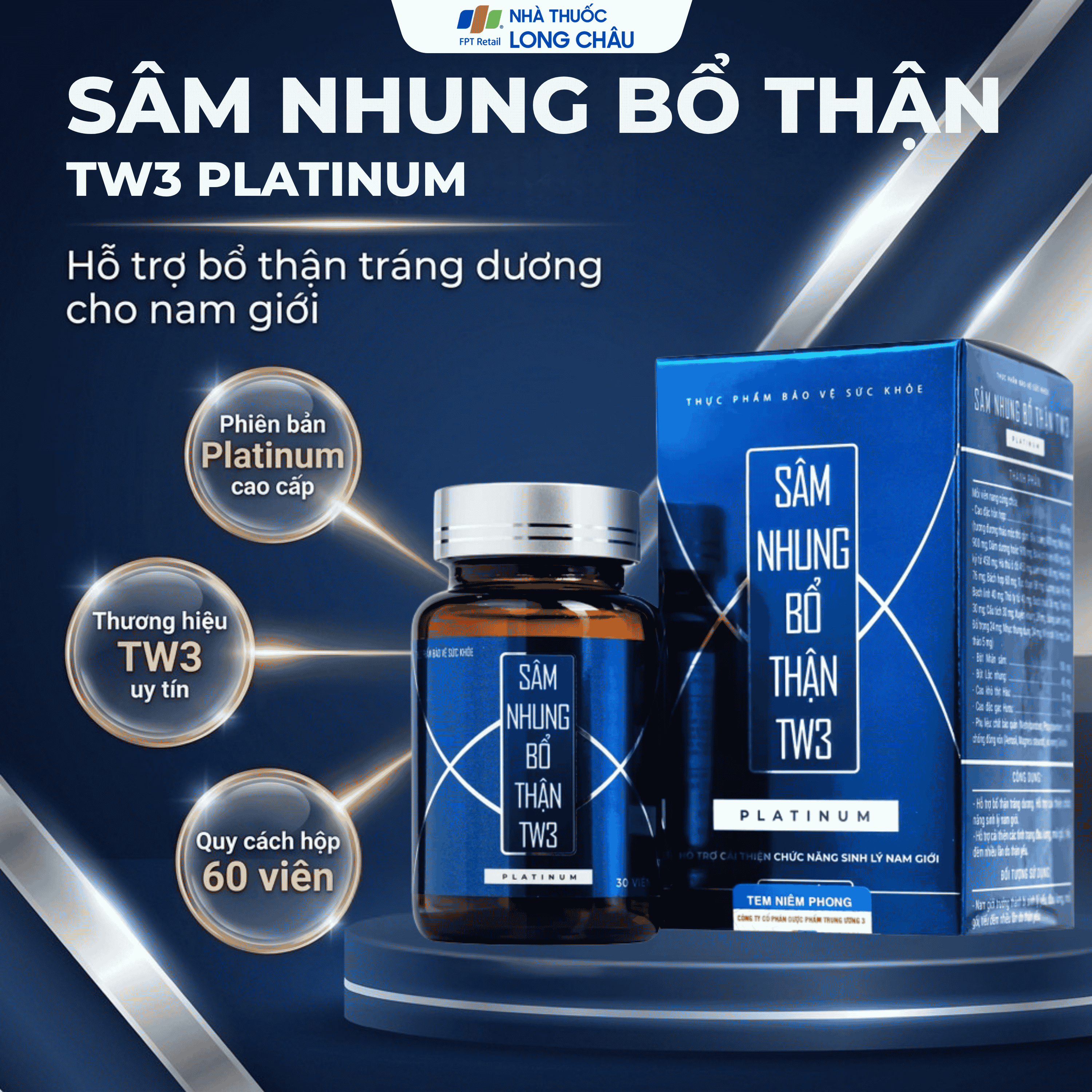 Hình ảnh Viên uống hỗ trợ bổ thận tráng dương, cải thiện sinh lý nam Sâm Nhung Bổ Thận TW3 Platinum (60 viên)