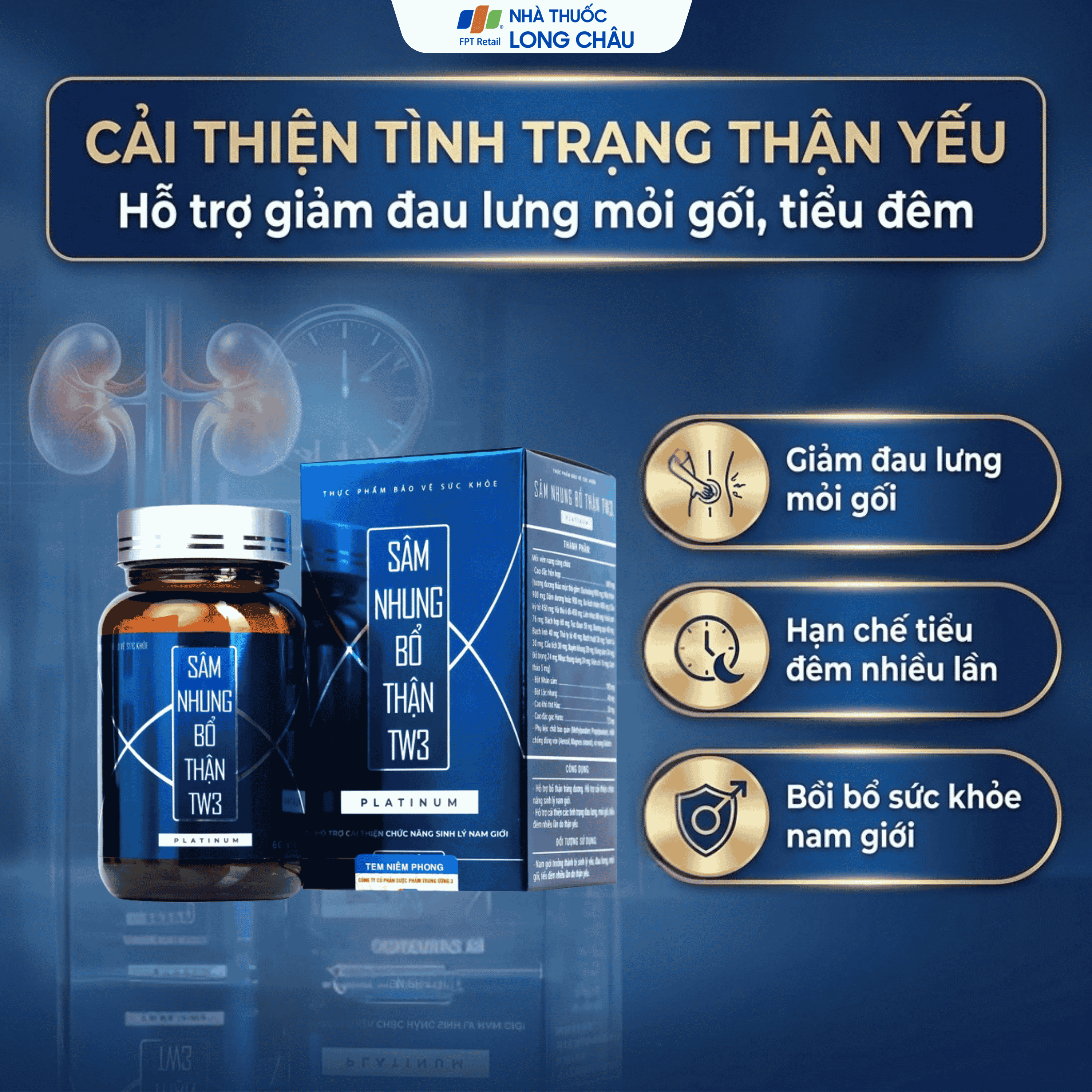 Hình ảnh Viên uống hỗ trợ bổ thận tráng dương, cải thiện sinh lý nam Sâm Nhung Bổ Thận TW3 Platinum (60 viên)
