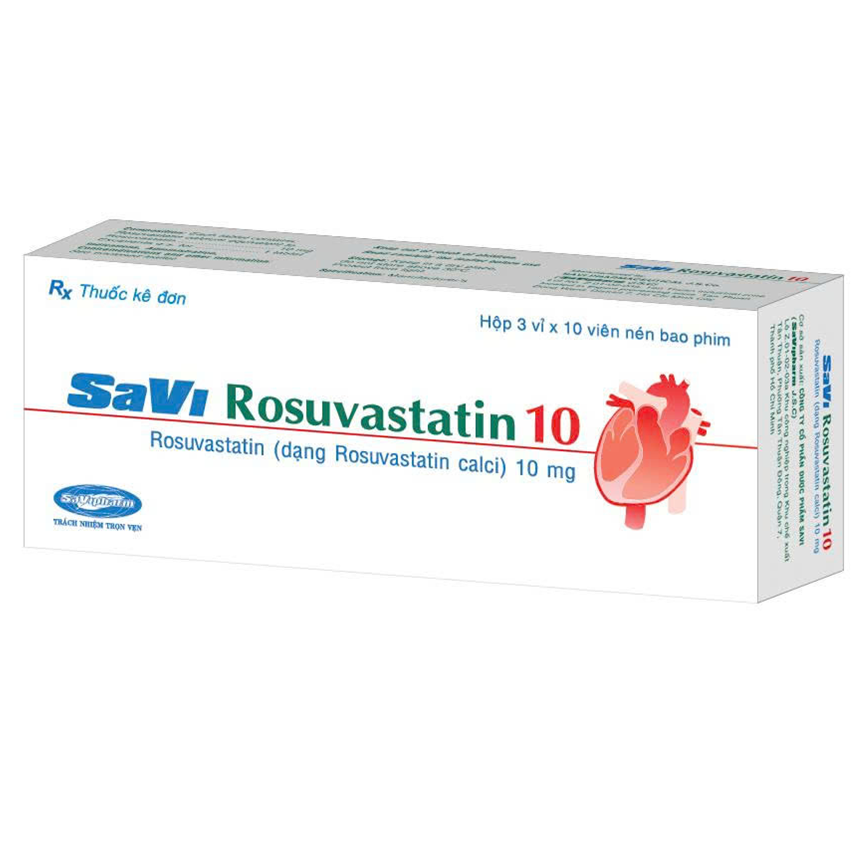 Hình ảnh Thuốc Savi Rosuvastatin 10MG điều trị rối loạn lipid máu (3 vỉ x 10 viên)