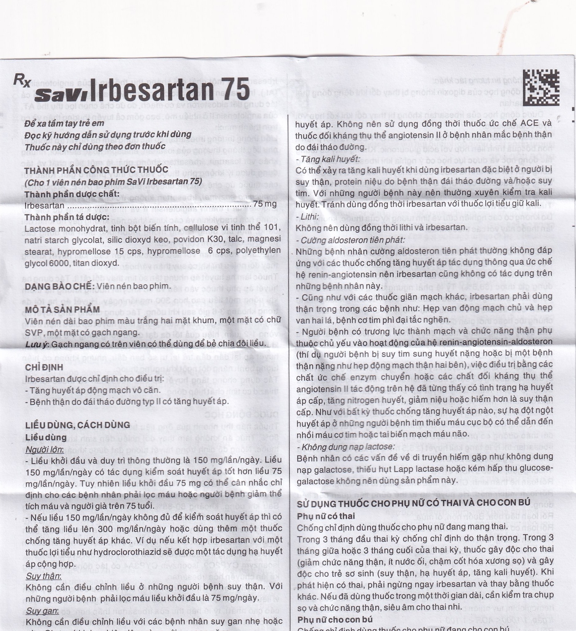 Hình ảnh Thuốc SaVi Irbesartan 75 SaviPharm điều trị tăng huyết áp, bệnh thận (3 vỉ x 10 viên)