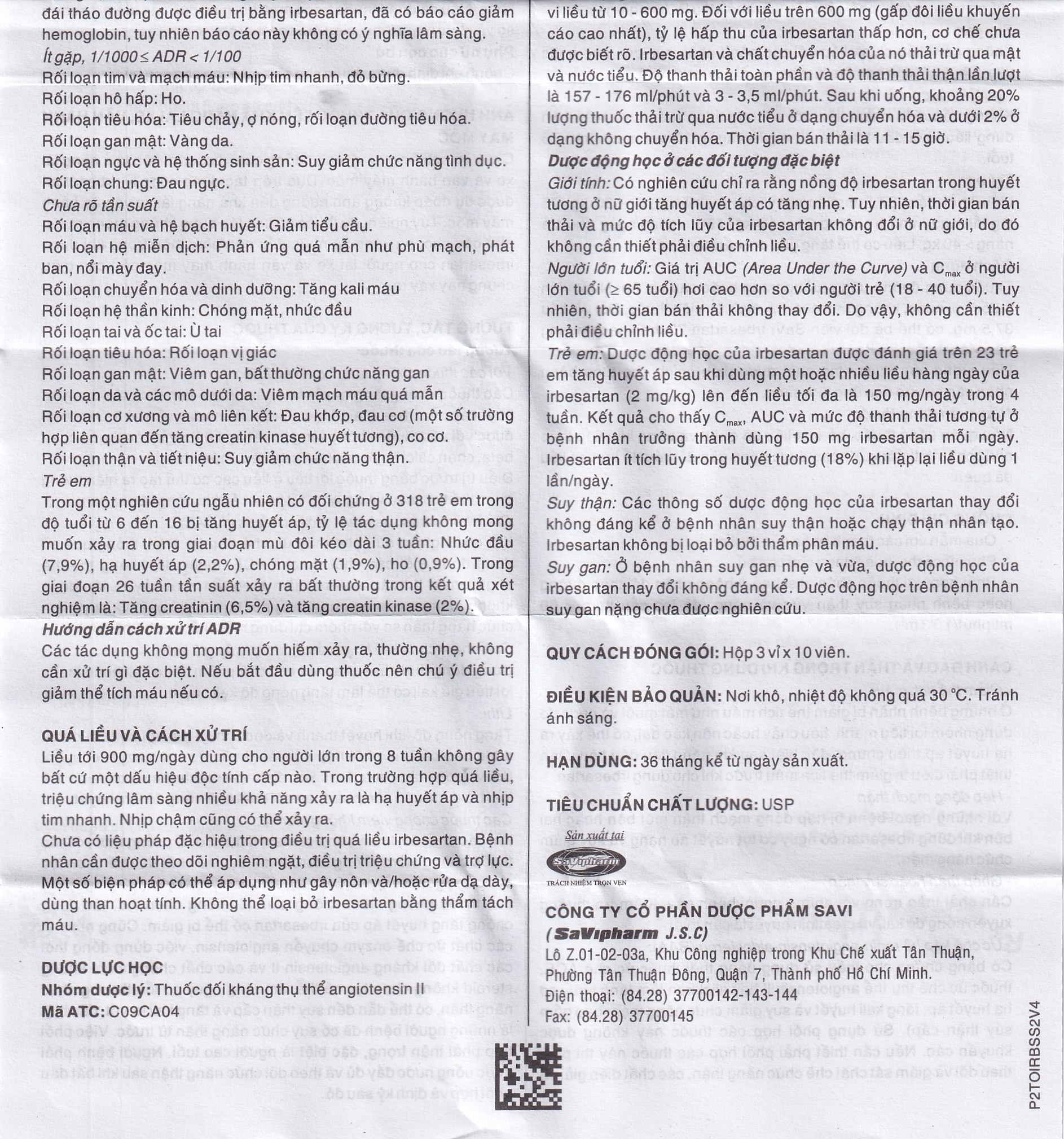 Hình ảnh Thuốc SaVi Irbesartan 75 SaviPharm điều trị tăng huyết áp, bệnh thận (3 vỉ x 10 viên)