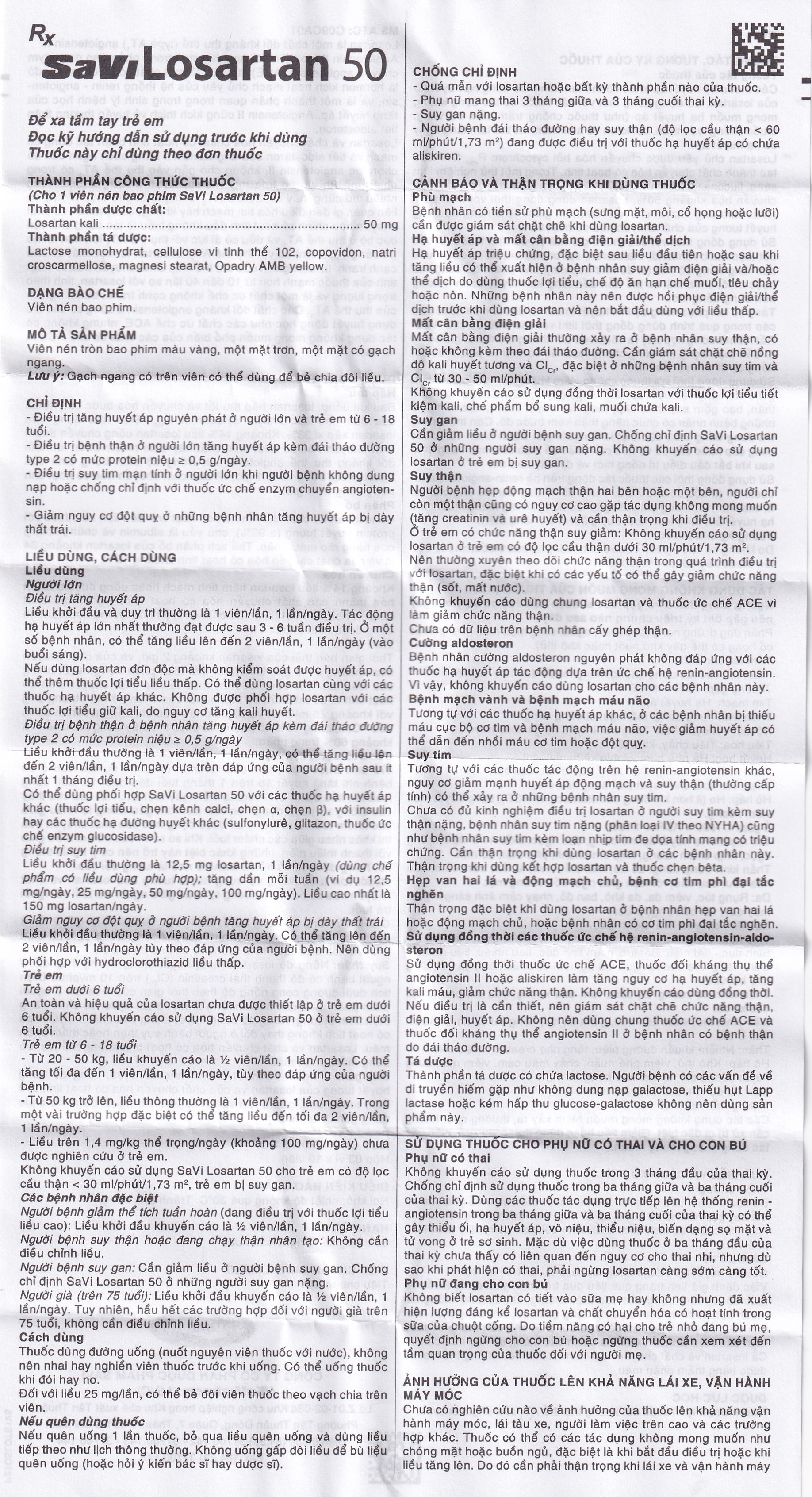 Hình ảnh Thuốc Savi Losartan 50 điều trị tăng huyết áp nguyên phát (3 vỉ x 10 viên)
