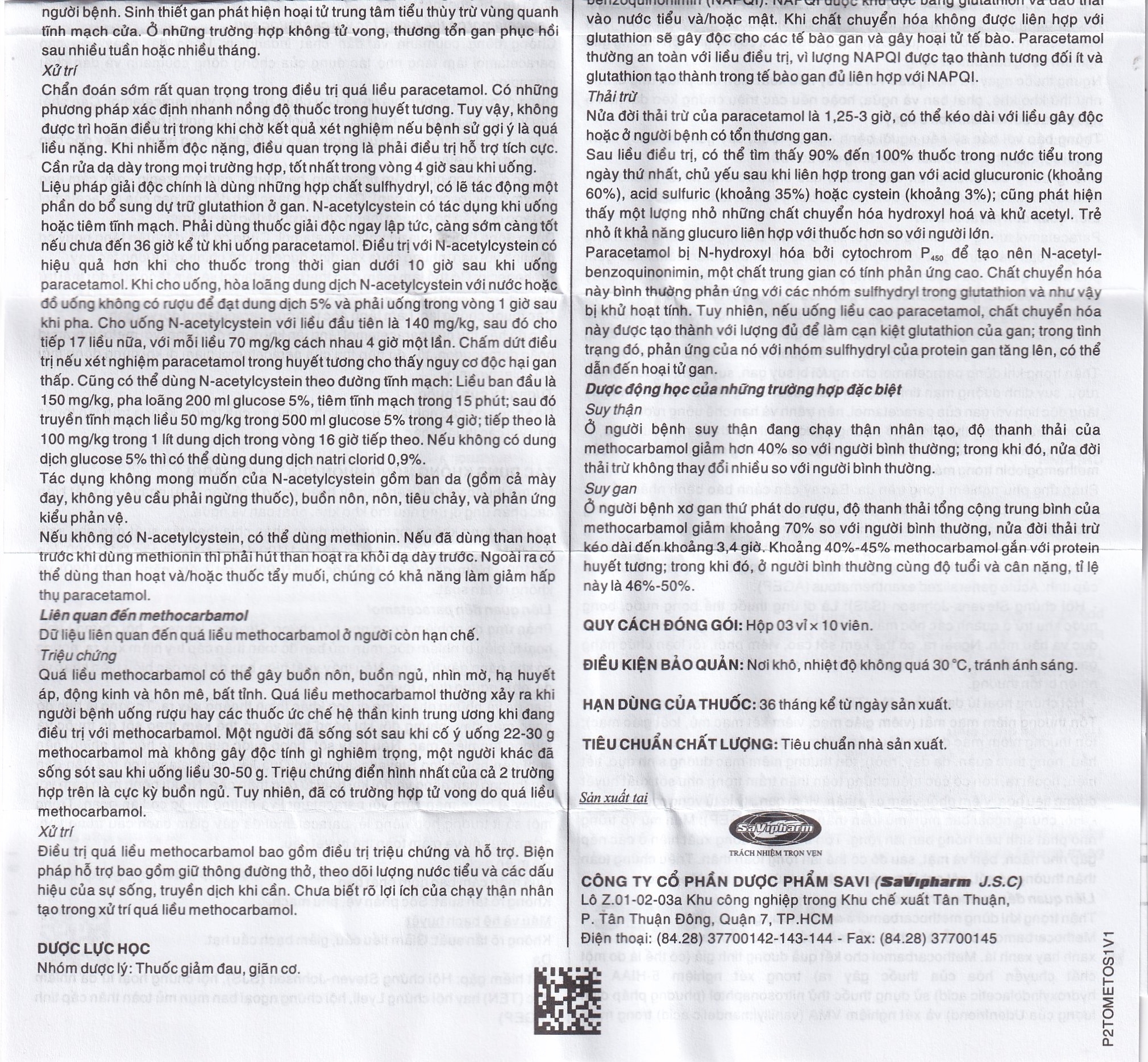 Hình ảnh Thuốc SaViMetoc giảm đau do co thắt cơ (3 vỉ x 10 viên)