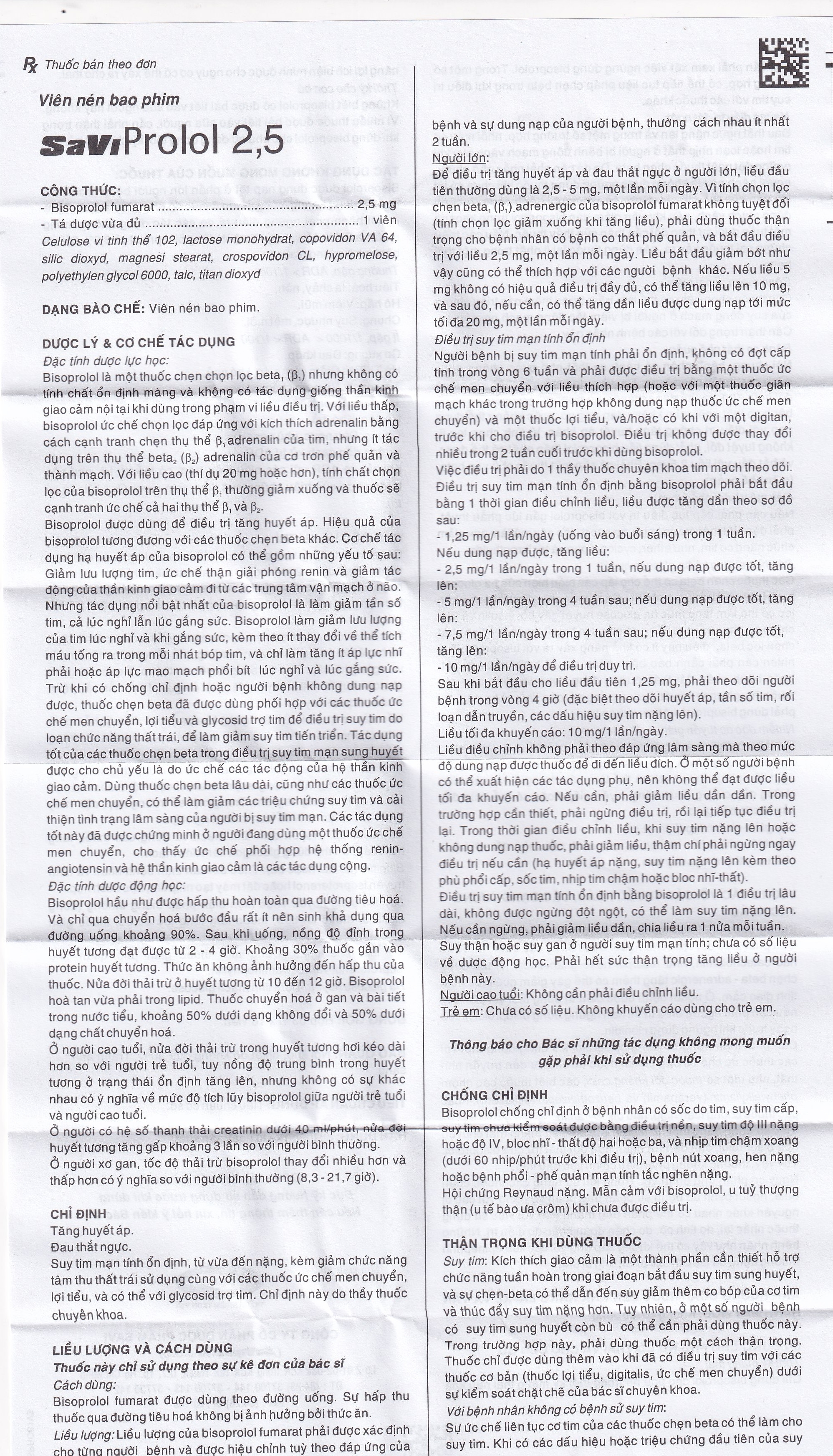 Hình ảnh Thuốc SaViProlol 2,5 điều trị tăng huyết áp, đau thắt ngực (3 vỉ x 10 viên) 