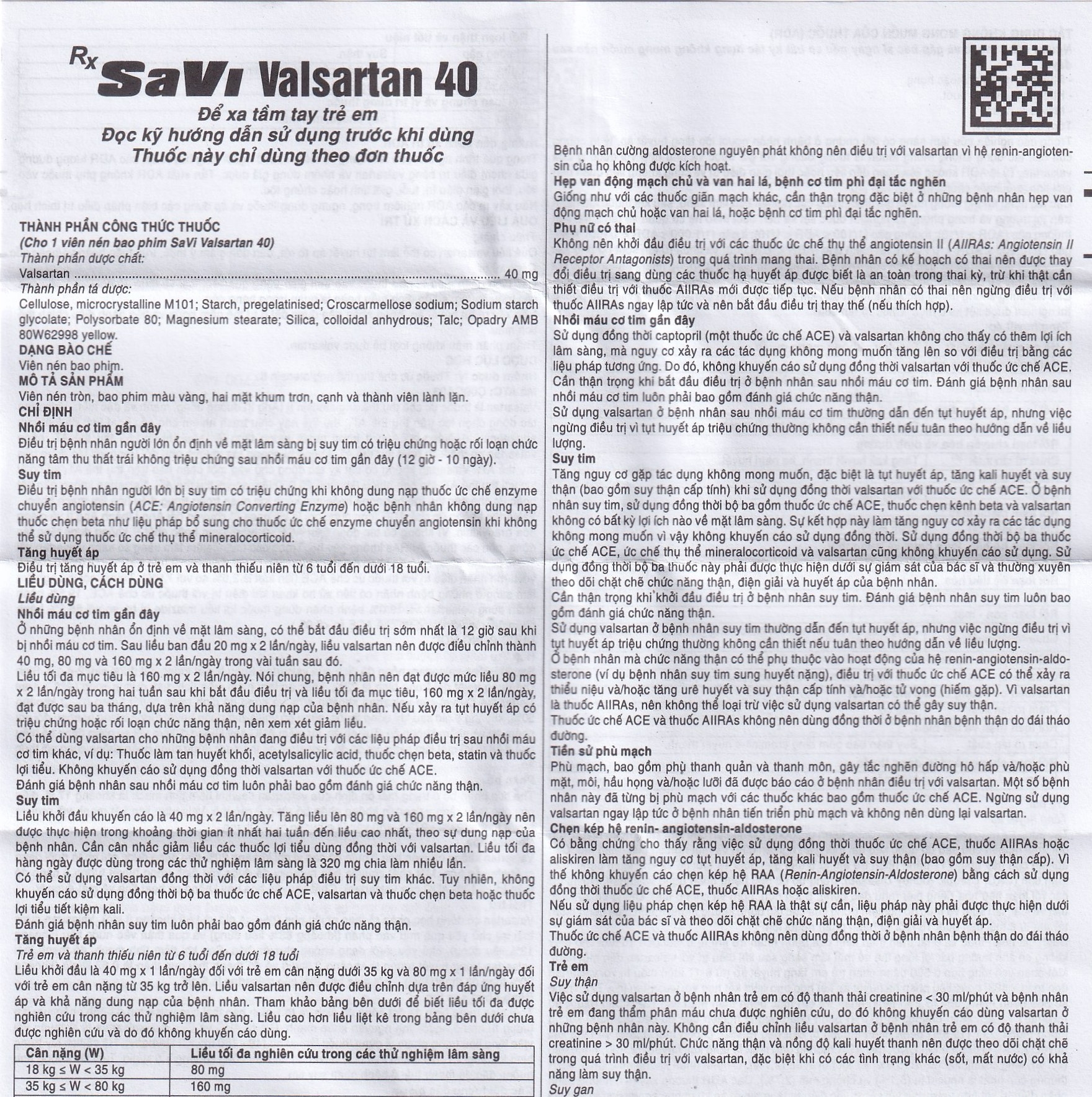 Hình ảnh Thuốc SaVi Valsartan 40mg Savipharm điều trị nhồi máu cơ tim, suy tim và tăng huyết áp (3 vỉ x 10 viên)