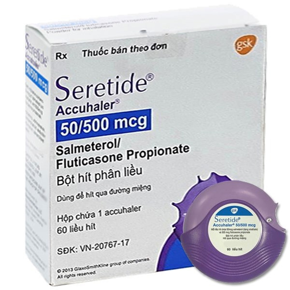 Hình ảnh Bột hít phân liều Seretide Evohaler DC 50/500 Gsk điều trị hen phế quản, tắc nghẽn phổi mạn tính (60 liều)