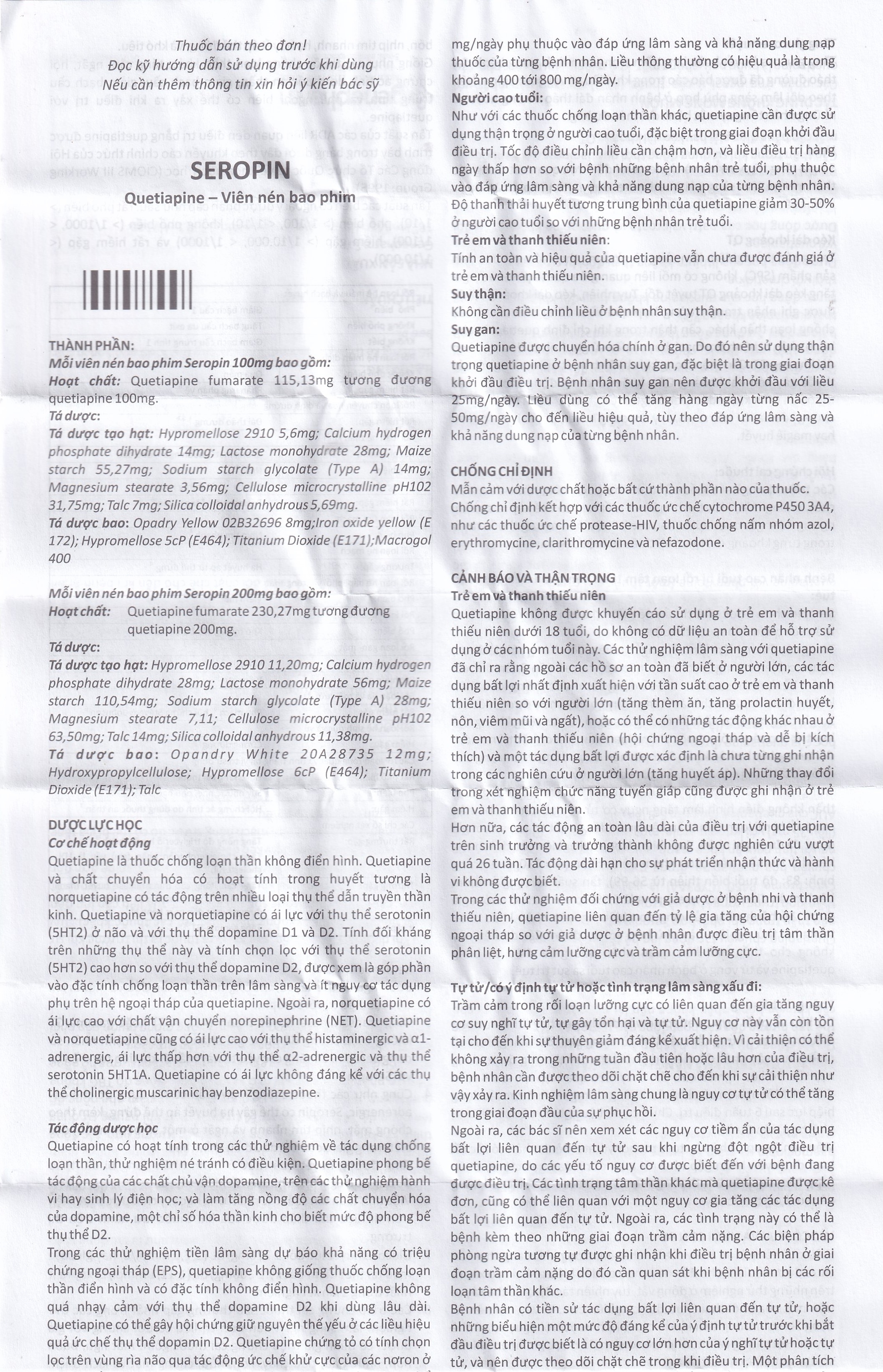 Hình ảnh Thuốc Seropin 200mg Genepharm điều trị tâm thần phân liệt, hưng cảm lưỡng cực, trầm cảm lưỡng cực (6 vỉ x 10 viên)