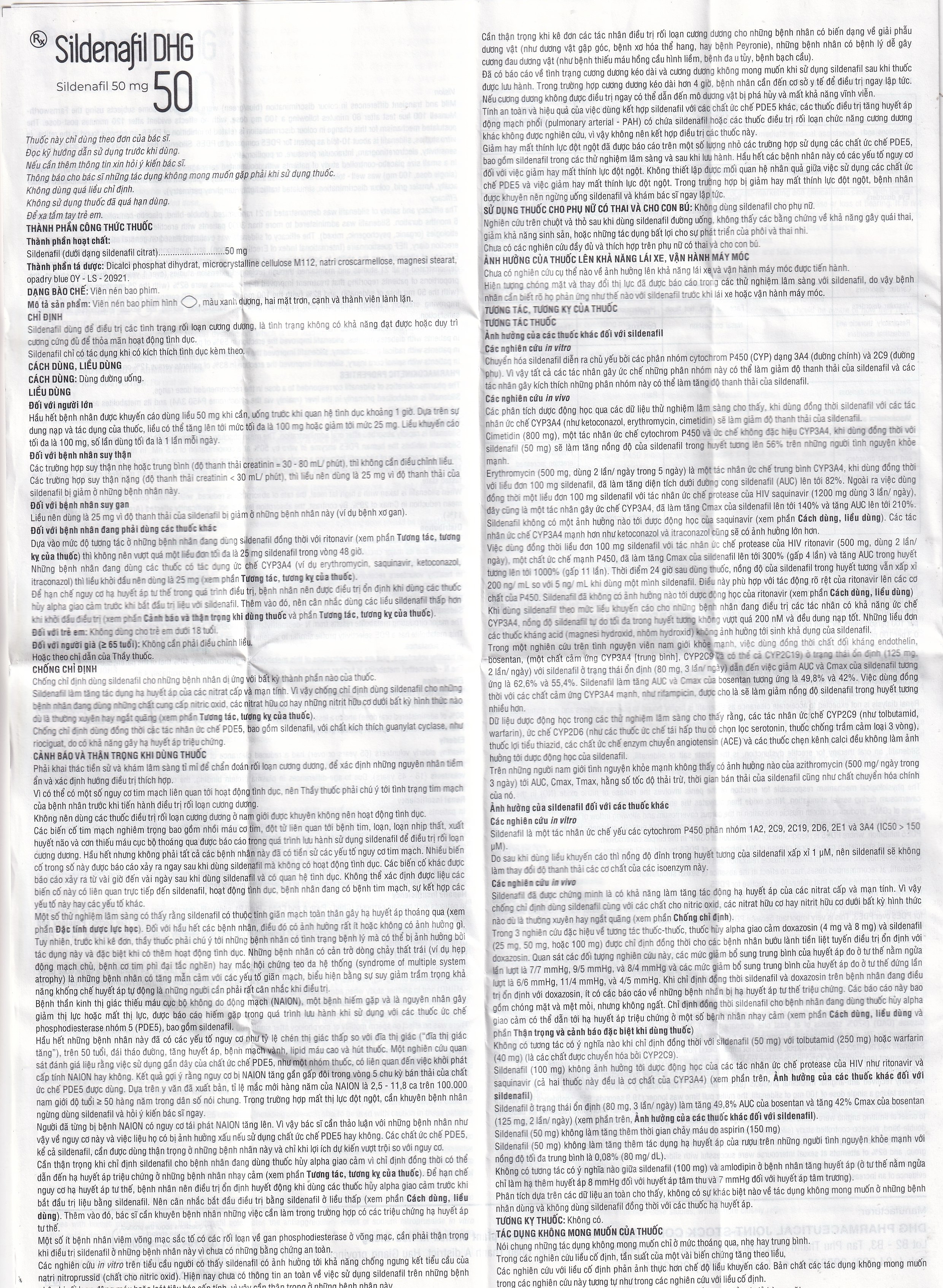 Hình ảnh Thuốc Sildenafil 50 DHG điều trị các tình trạng rối loạn cương dương (1 vỉ x 1 viên)