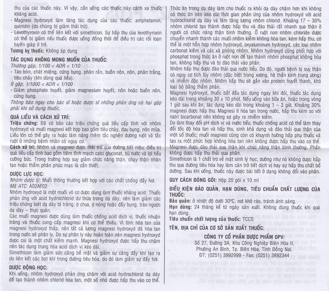 Hình ảnh Hỗn dịch uống Simegaz Plus OPV vị bạc hà, điều trị viêm loét dạ dày , tăng acid dạ dày (20 gói x 10ml)