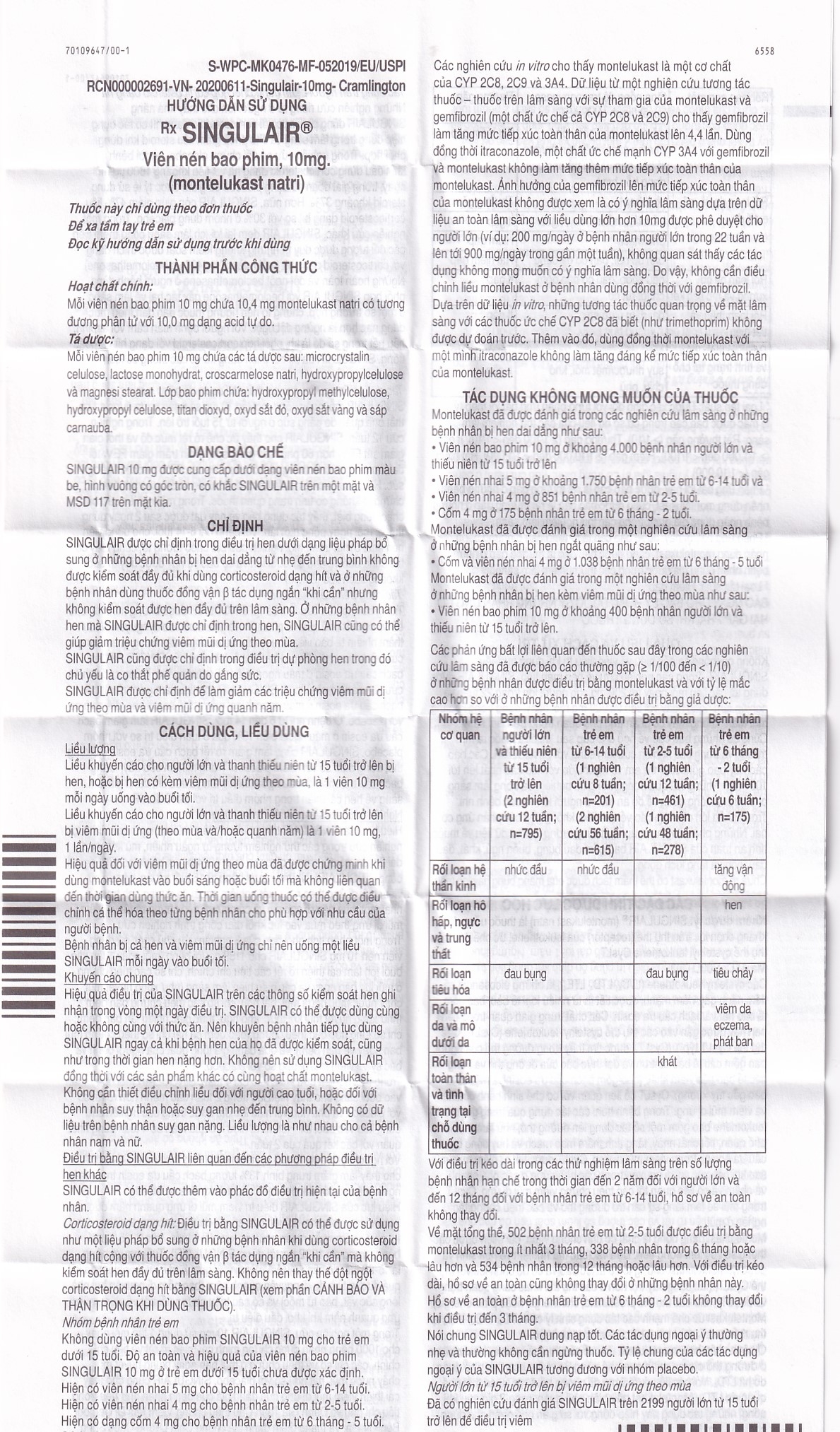 Hình ảnh Thuốc Singulair 10mg Organon Pharma điều trị hen dai dẳng từ nhẹ đến trung bình (2 vỉ x 14 viên)