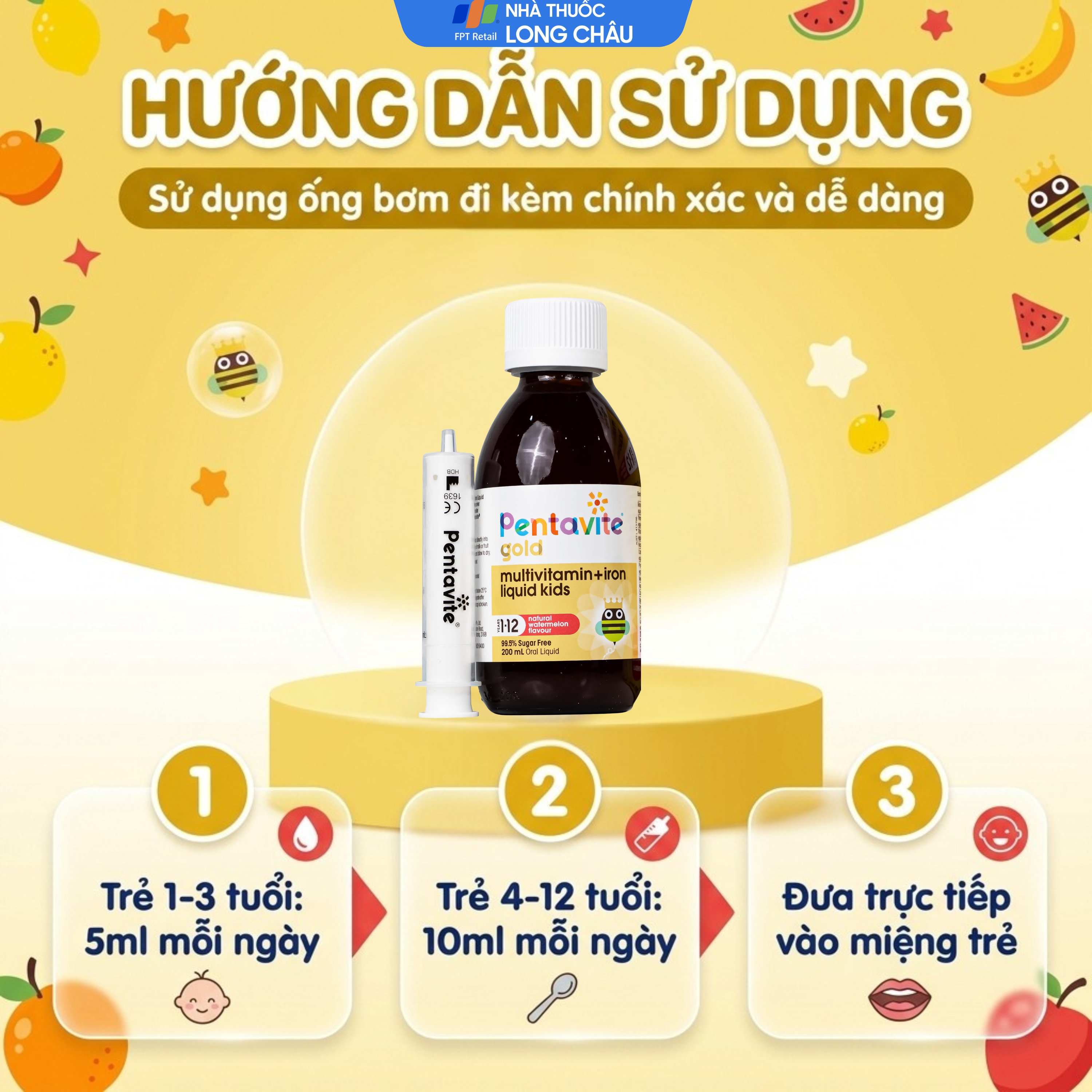Hình ảnh Siro bổ sung vitamin, khoáng chất cho trẻ từ 1-12 tuổi Multivitamin + Iron liquids kids Pentavite (200ml)