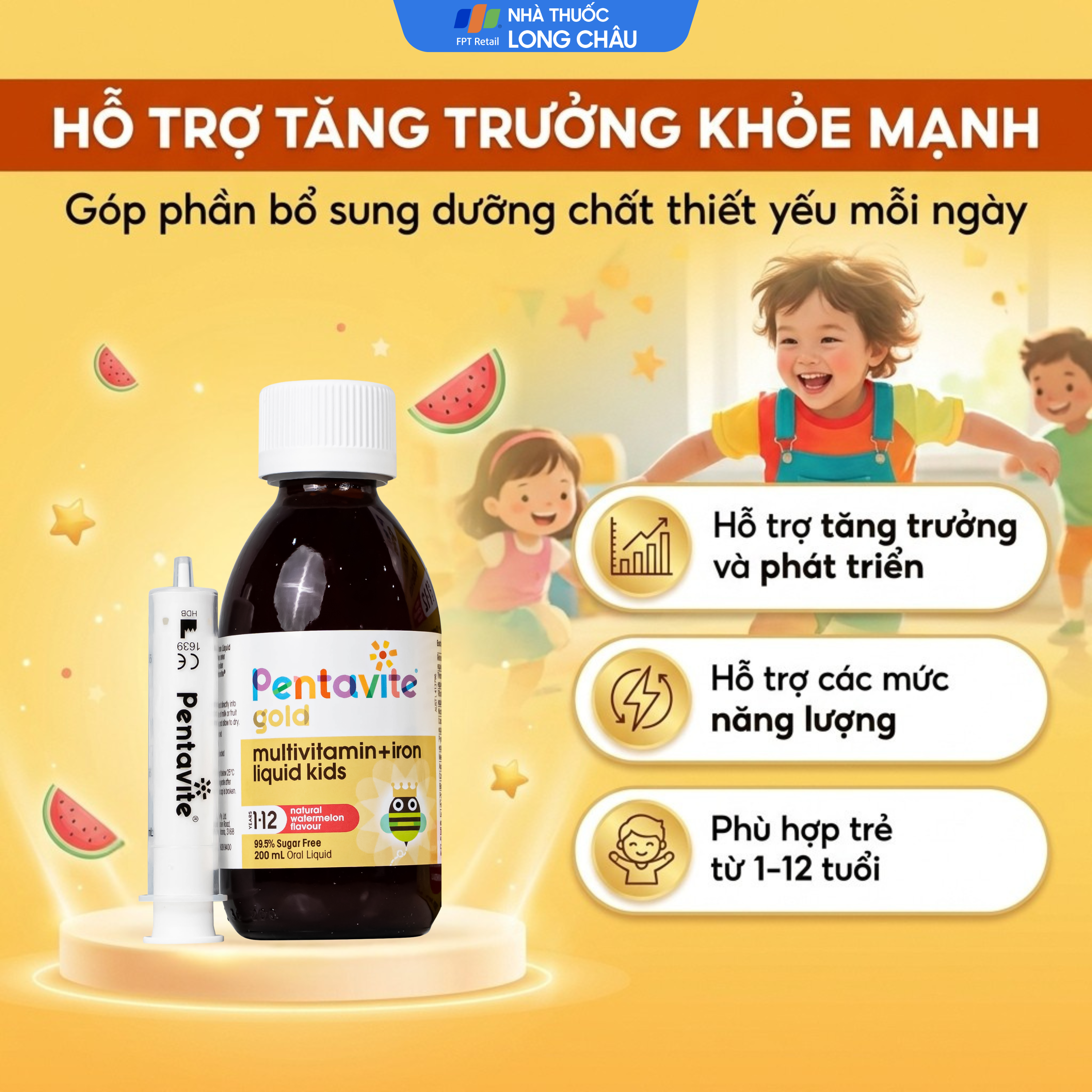 Hình ảnh Siro bổ sung vitamin, khoáng chất cho trẻ từ 1-12 tuổi Multivitamin + Iron liquids kids Pentavite (200ml)