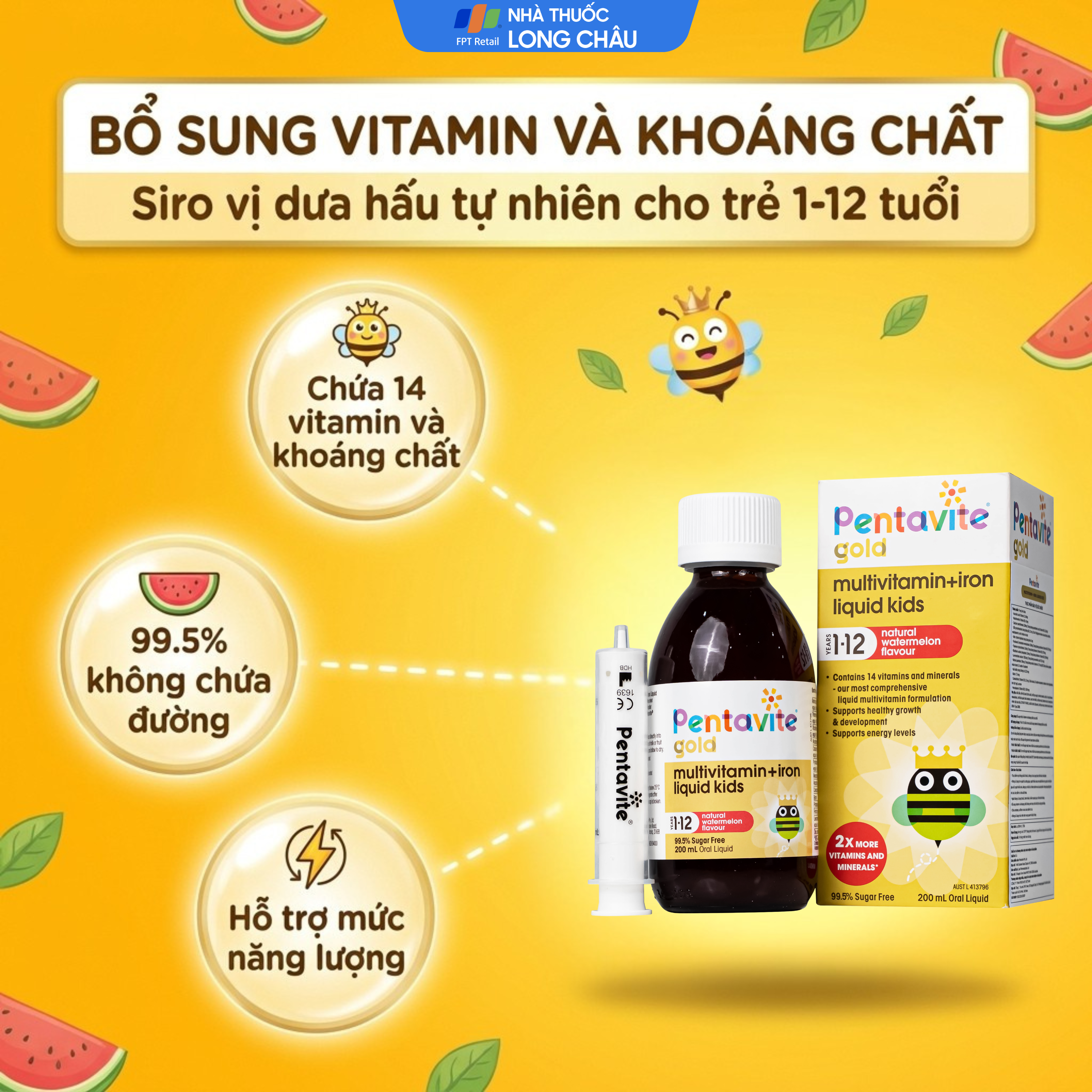 Hình ảnh Siro bổ sung vitamin, khoáng chất cho trẻ từ 1-12 tuổi Multivitamin + Iron liquids kids Pentavite (200ml)